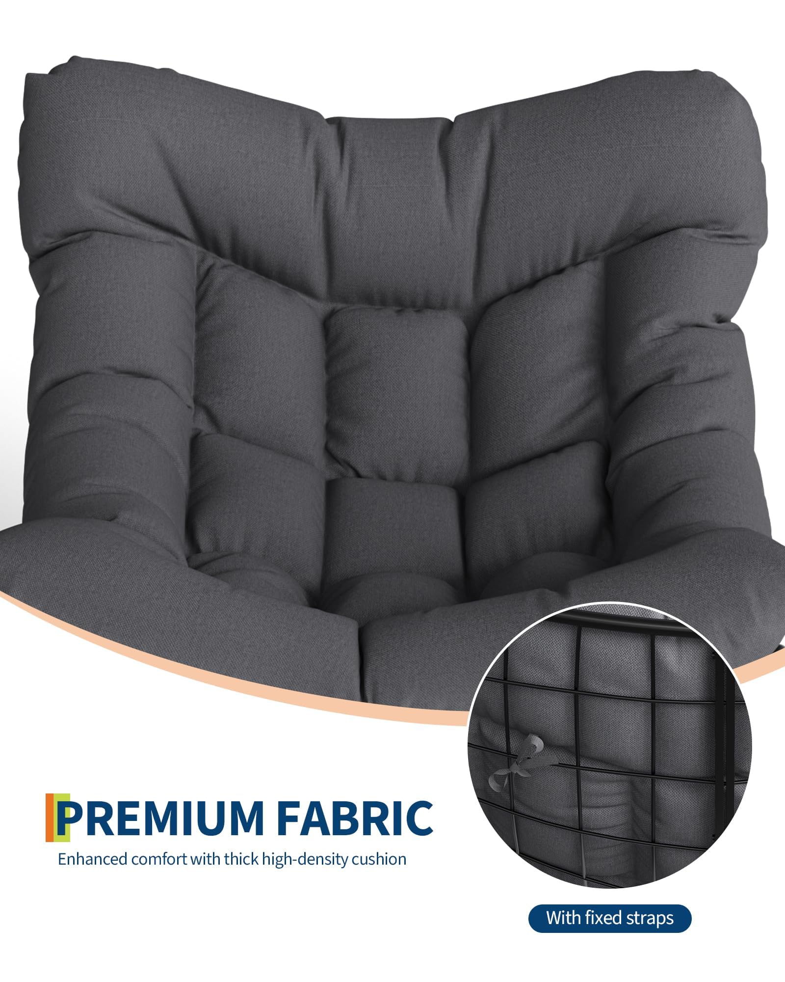 Garvee Mecedora Papasan Grande para Uso en Exteriores: Silla Huevo de Ratán Tejida a Mano, Estructura de Metal Resistente, Incluye Cojín de Secado Rápido, Resistente a La Intemperie y Cómoda, Gris