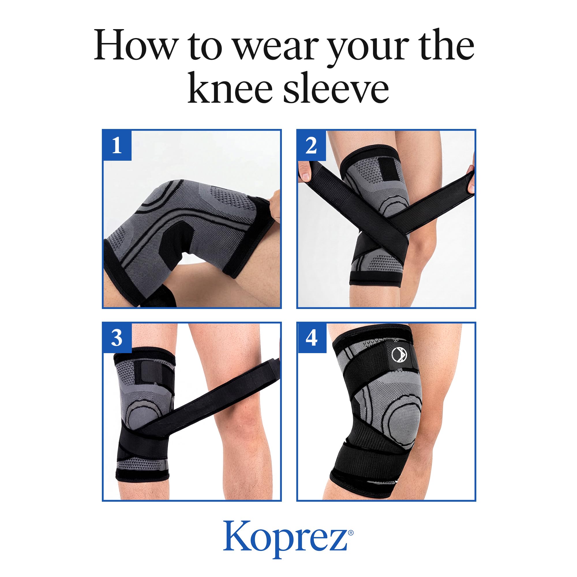Koprez Manga unisex de compresión de rodilla, extra grande, negro, par