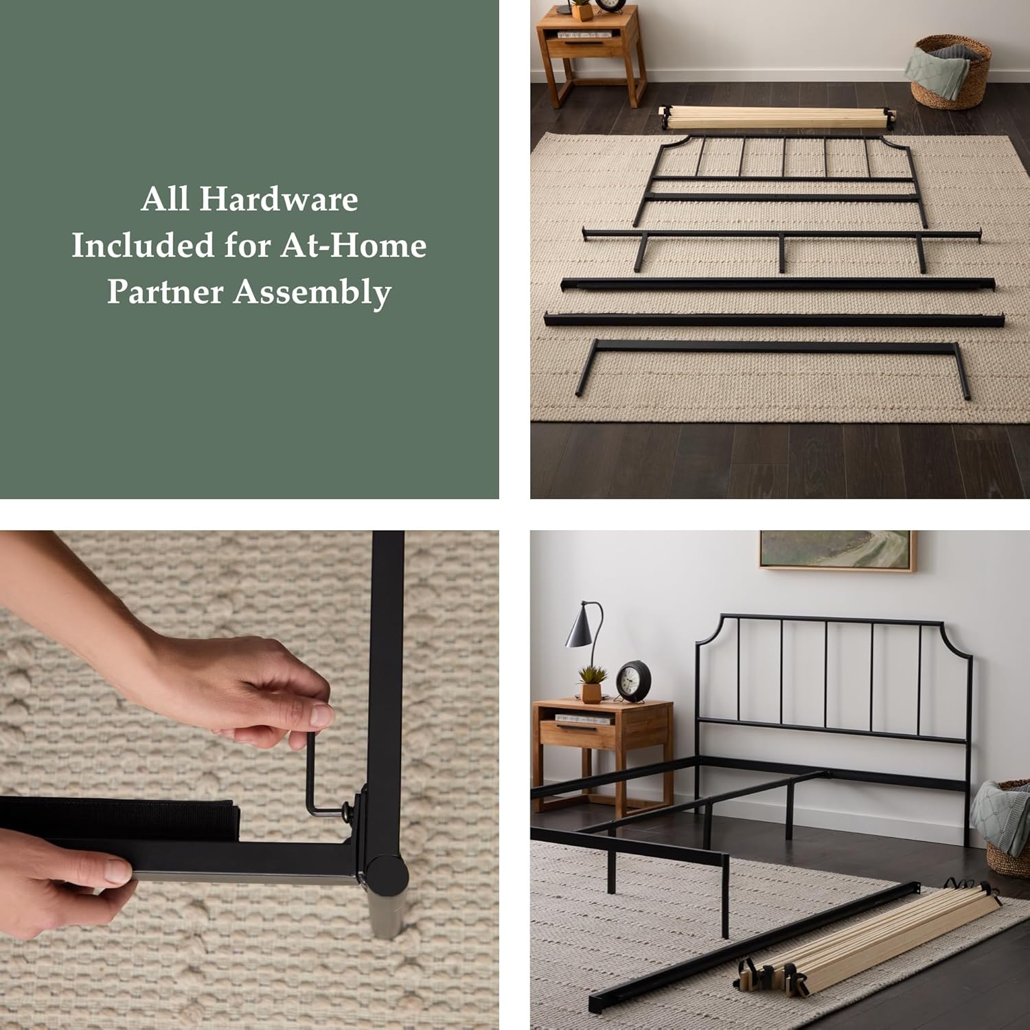 Edenbrook Sydney Platform Black Metal Bed - Vertical Bar Headboard with Scooped Accents - No Box Spring Needed - Under Bed Storage - Easy Assembly - Contemporary Iron Frame - Twin Size
