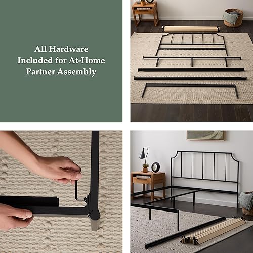 Miniatura 10 de Edenbrook Cassidy Marco de cama de plataforma de metal con cabecera de metal, no requiere somier, soporte de listones de madera, negro, tamaño Queen