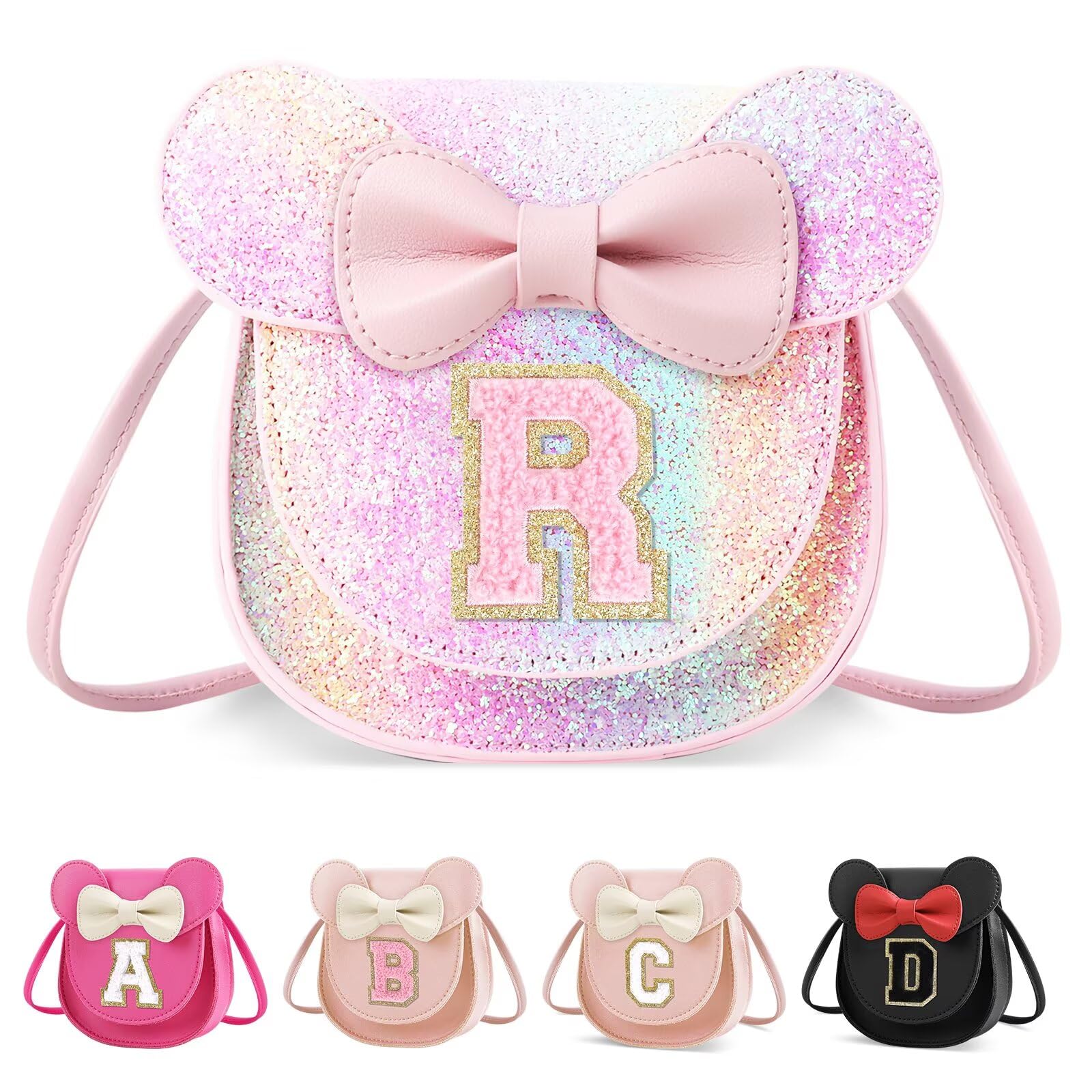 XSUIOY Toddler Purse Girl Wallet for Kids 2-9 Year Old Birthday Gifts,Cute Mouse Ear Bow Crossbody Shoulder Purses,Personalized Initial Purse Toddler