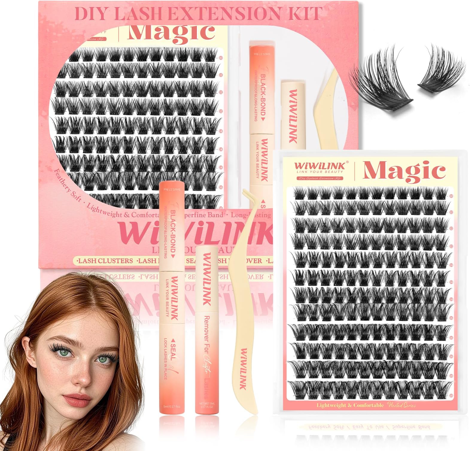 Magic Lash Clusters Kit, 10-18mm Fluffy Wispy Lashes Clusters | Lash Bond & Seal, Remover and Tweezer Included, 0.3mm Soft Band Individual Eyelash Extensions for Dramatic Volume Looks