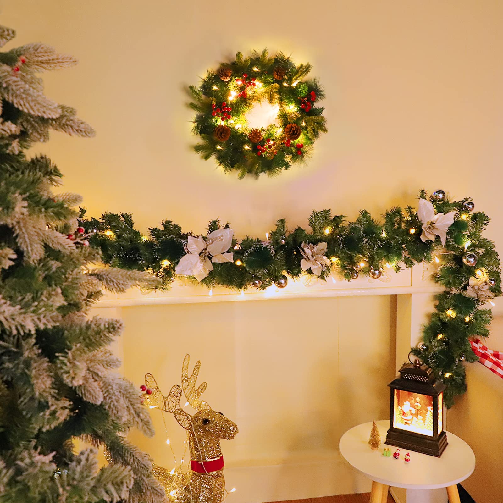 Amazon.co.jp: TURNMEON ライト付きクリスマスリース タイマー付き 40