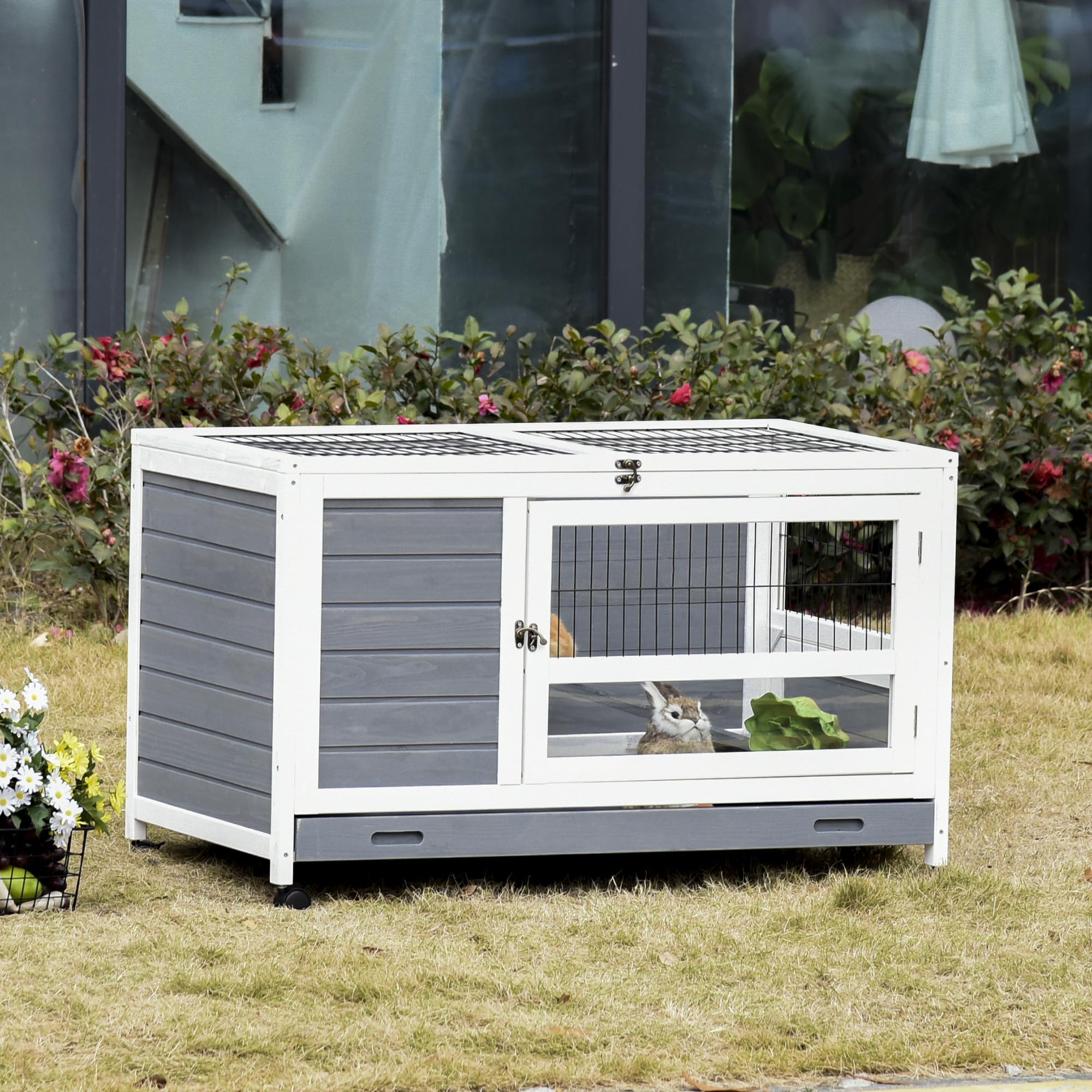 PawHut Conigliera legno rialzata interni 40,25"x23,5"x25" Grigio