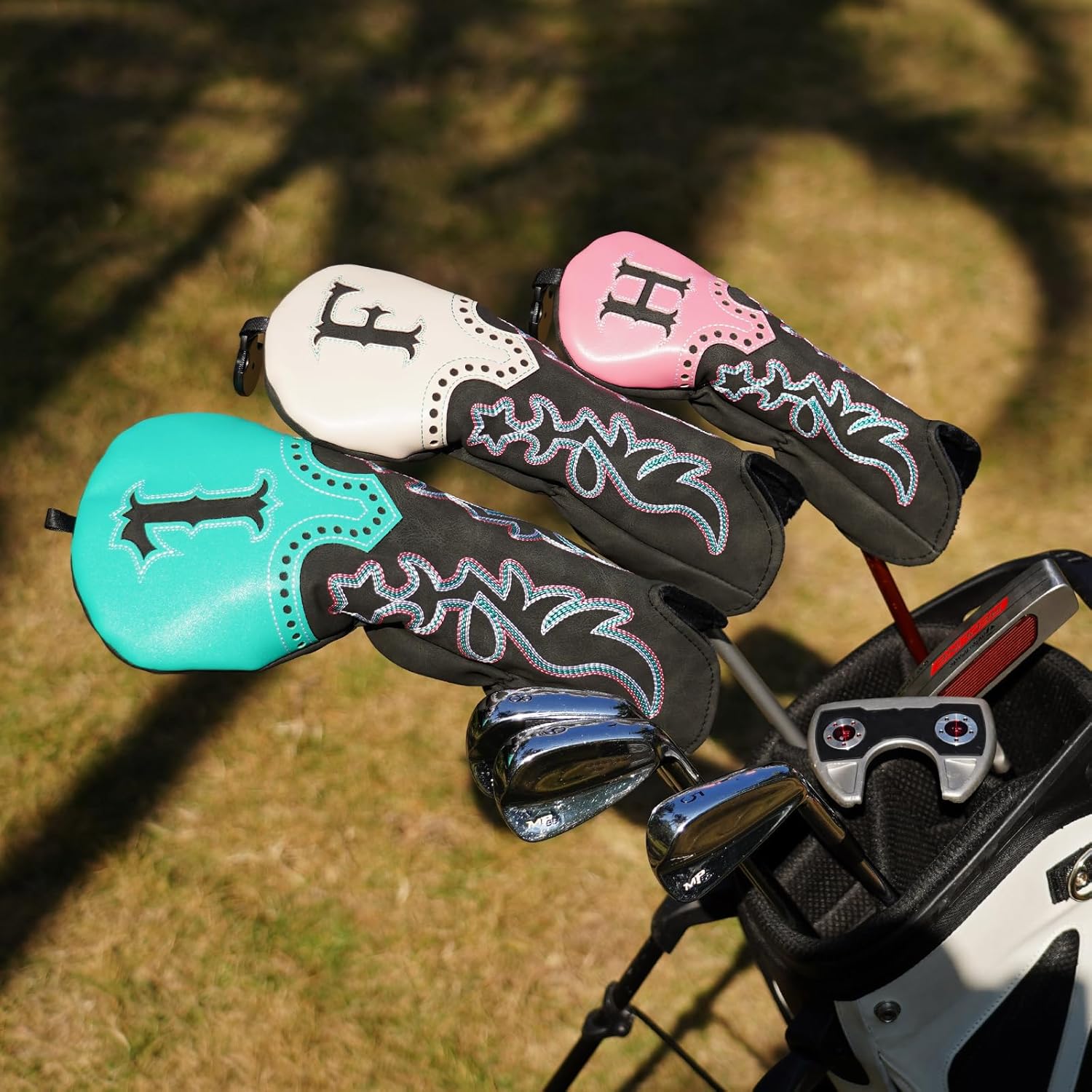 Big Crazy Western Cowboy Golf Head Covers, Driver Headcover, Golf Fairway Wood Hybrid Head Covers, Fashionable Retro Design, Shape of The Boots Golf Head Covers Set, Funny Gift for Family and Friends