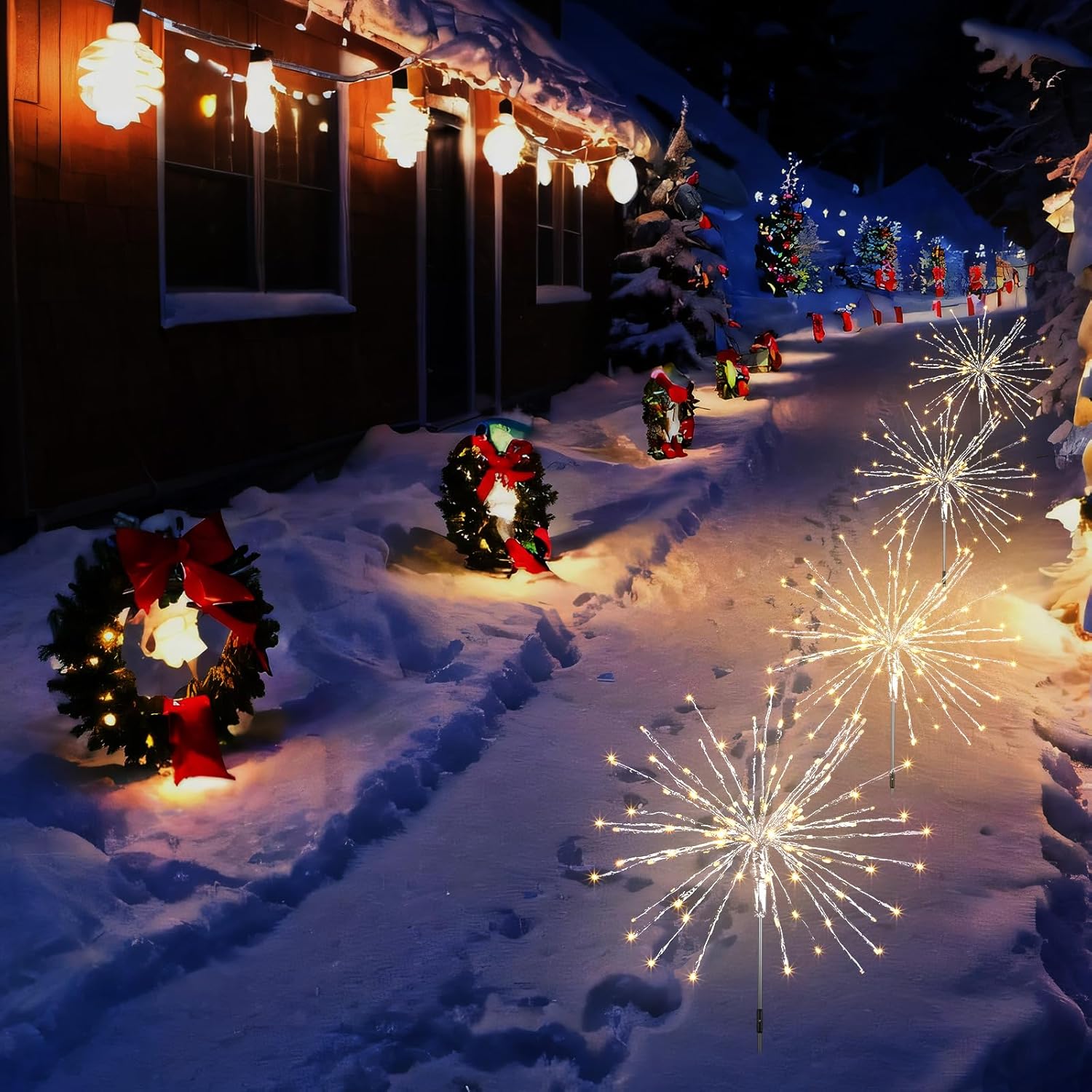 スターバーストフェアリーライト 40個 曲げられるメンタルワイヤー 120個のLED花火ビーズ付き ウィンクル ウォームホワイト ラ