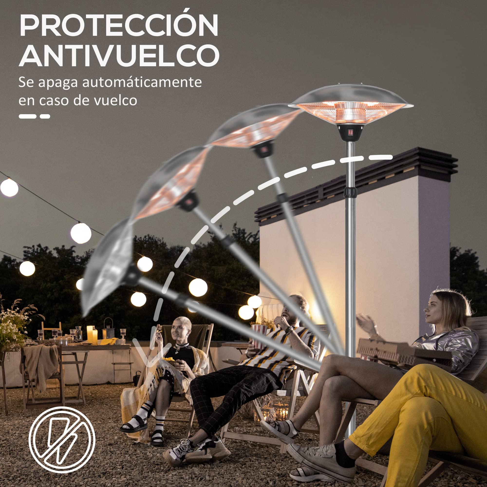 Outsunny Calefactor de Pie de Exterior 1200/1800/3000W Estufa de Infrarrojos con 3 Niveles de Calor Altura Ajustable Protección IP44 para Terraza Patio Aluminio Acero Inoxidable 12,5 m² Plata