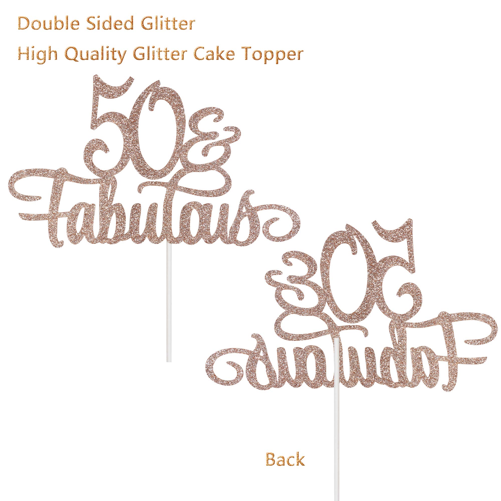 50 and Fabulous Cake Topper- Rose Gold Glitter, 50th Cake Topper Women, 50th Birthday Cake Topper Rose Gold, Fifty and Fabulous Cake Topper, 50 Cake Topper for Women?Double Sided Glitter?