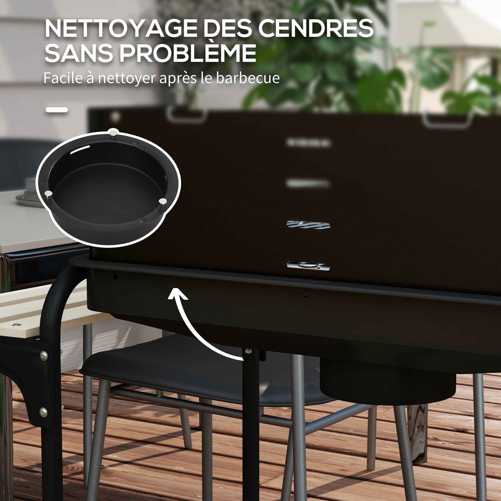 Outsunny Barbecue à Charbon BBQ Grill sur Pied avec Gril Réglable 2 Roues et 3 Étagères Récupérateur de Cendres 103 x 47 x 95 cm Noir