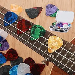 Conjunto de palhetas de guitarra de 0,71 mm, pacote com 20 – ABS cores mistas com suporte de palheta, para guitarra acústica e elétrica