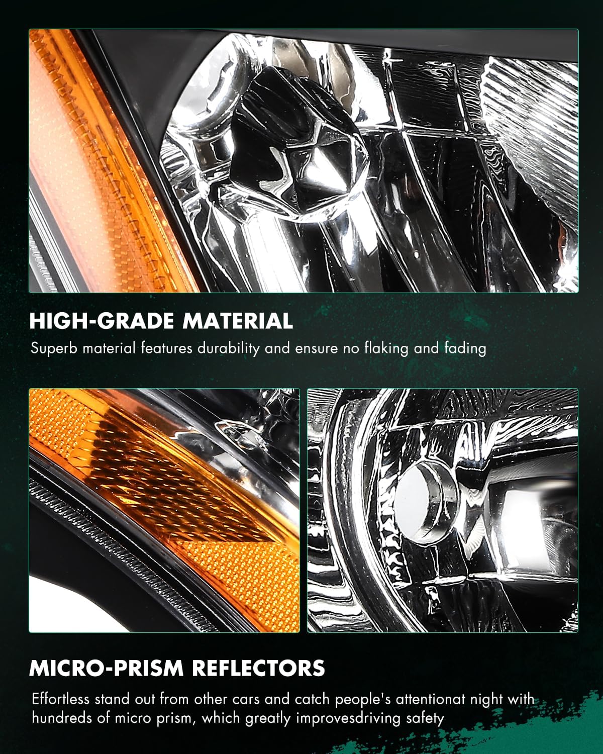 SCITOO Headlights for 2008 2009 2010 2011 2012 2013 for Nissan Rogue 2014-2015 for Nissan Rogue Select Pair Headlight Assembly Black Housing Amber Reflector NI2503170