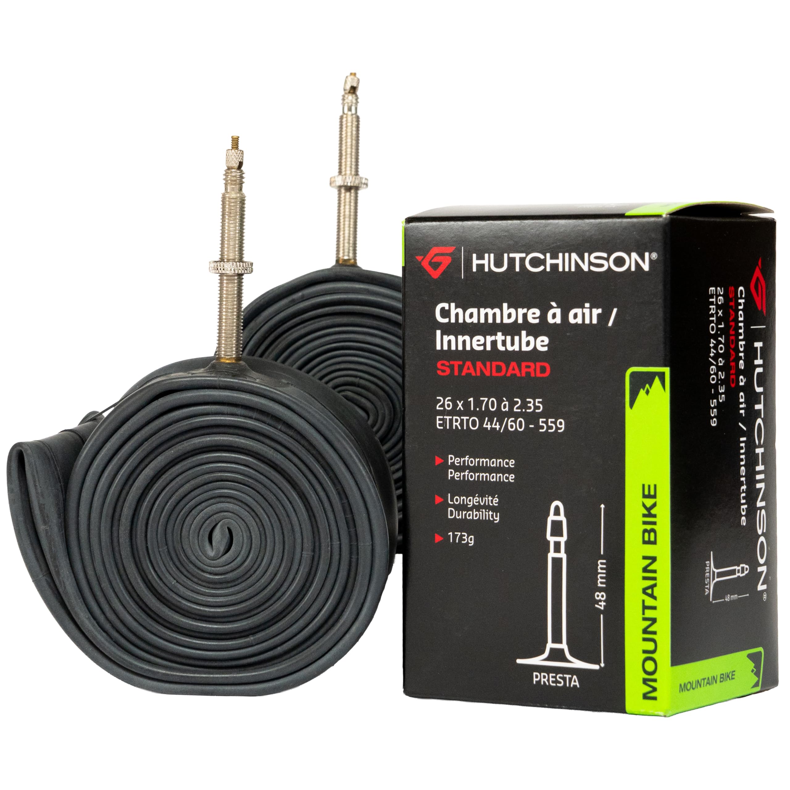 Hutchinson Pack of 2 Inner Tubes – Presta Valve (48mm) – 26 x 1.70/2.35