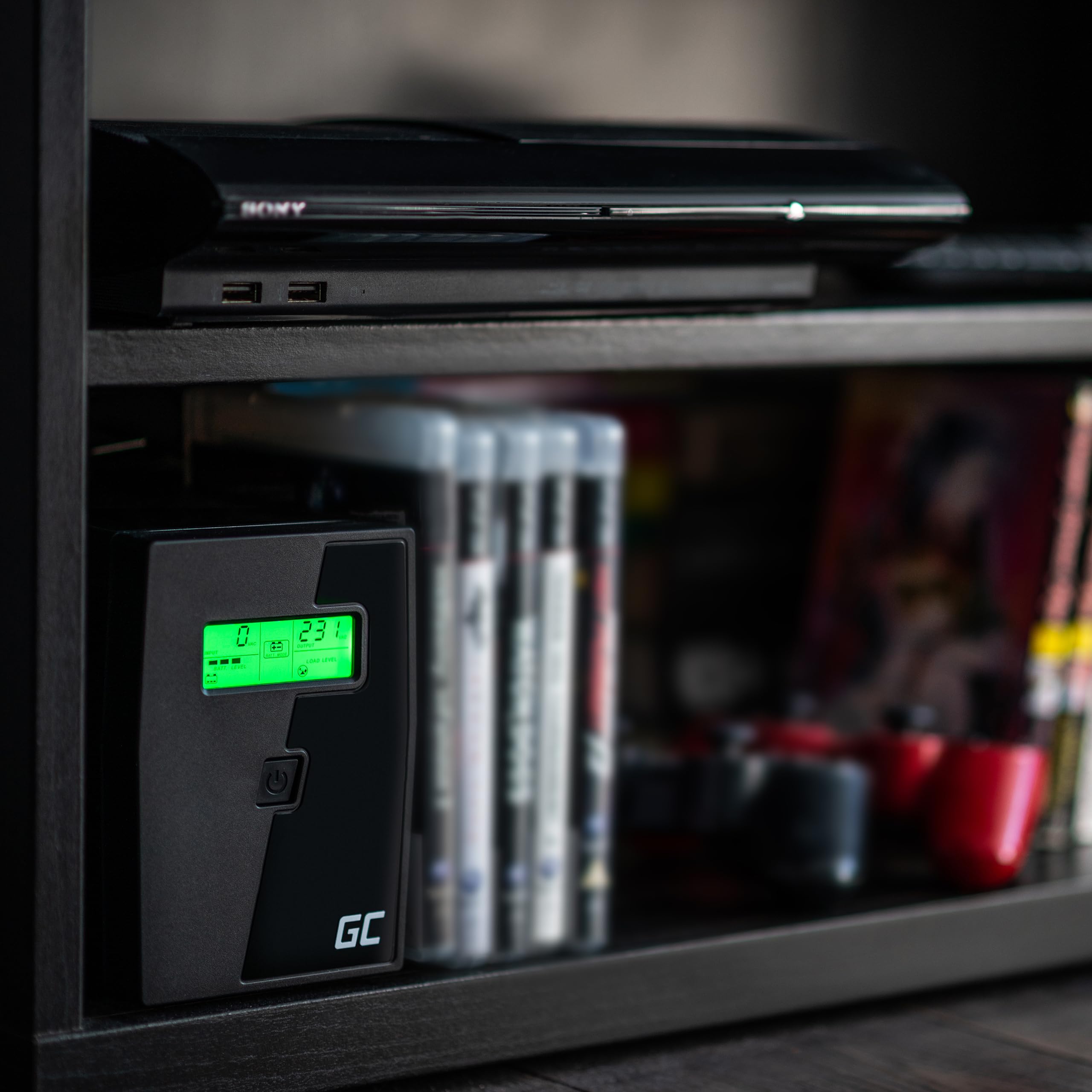 Green Cell UPS Onduleur 600-999VA (360W) 230V Alimentation d'énergie Non interruptible Line-Interactive AVR Alimentation sans Interruption pour Ordinateur USB/RJ11 2X Schuko Prises Affichage LCD