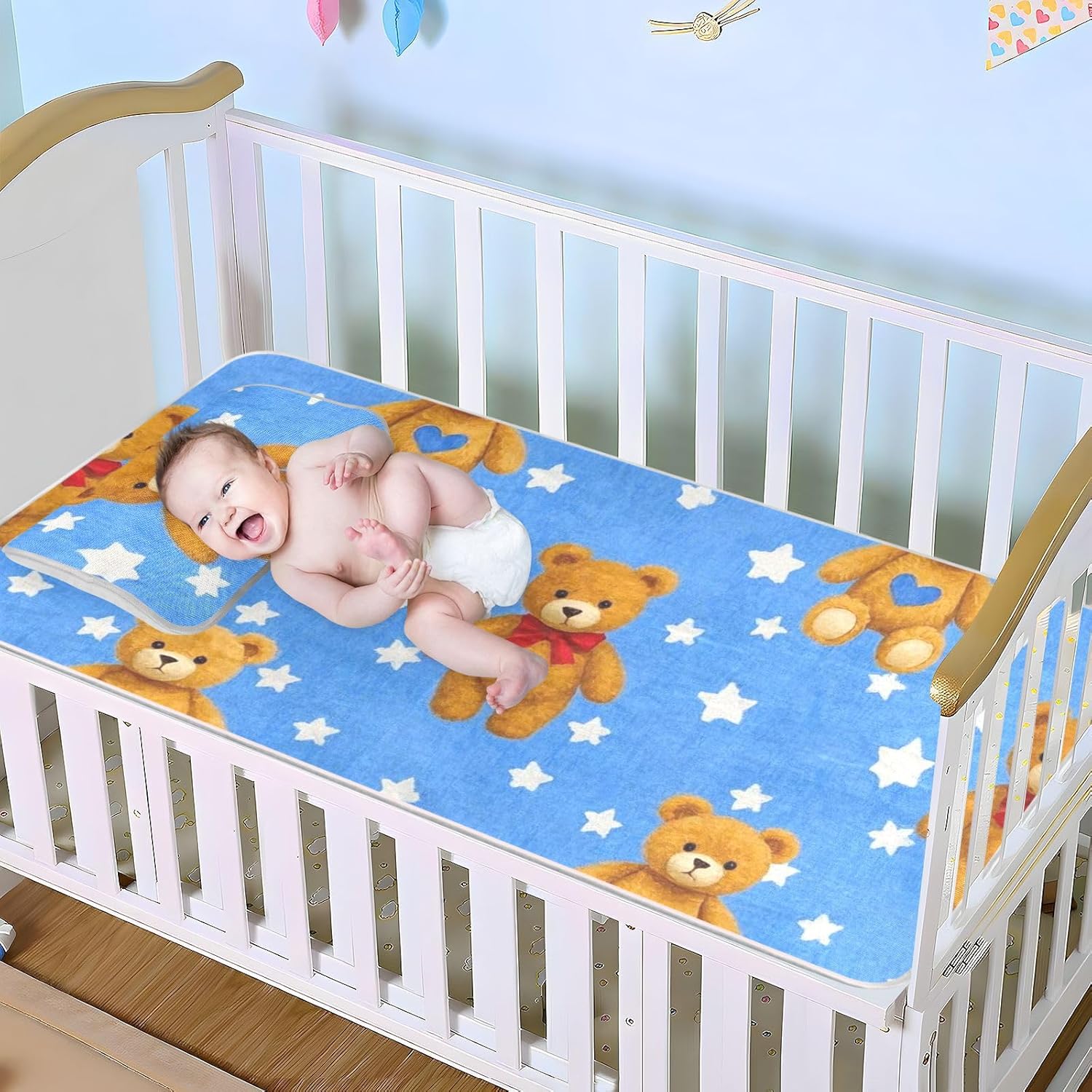 Cartoon Cute Brown Teddy Bear Cooling Baby Waterproof Crib Mattress Protector 28" x 52" Reusable Mattress pad Cover for Baby&Toddler