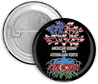 Custom Pinback American Grown with Azerbaijani Roots Button Badge, Choose your Size and Qty