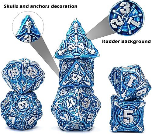 Miniatura 2 de GU BEI TE Juego de dados DND de metal, juego de dados DND de diseño pirata, juego de 7 piezas de dados de Calabozos y Dragones para juegos de rol de