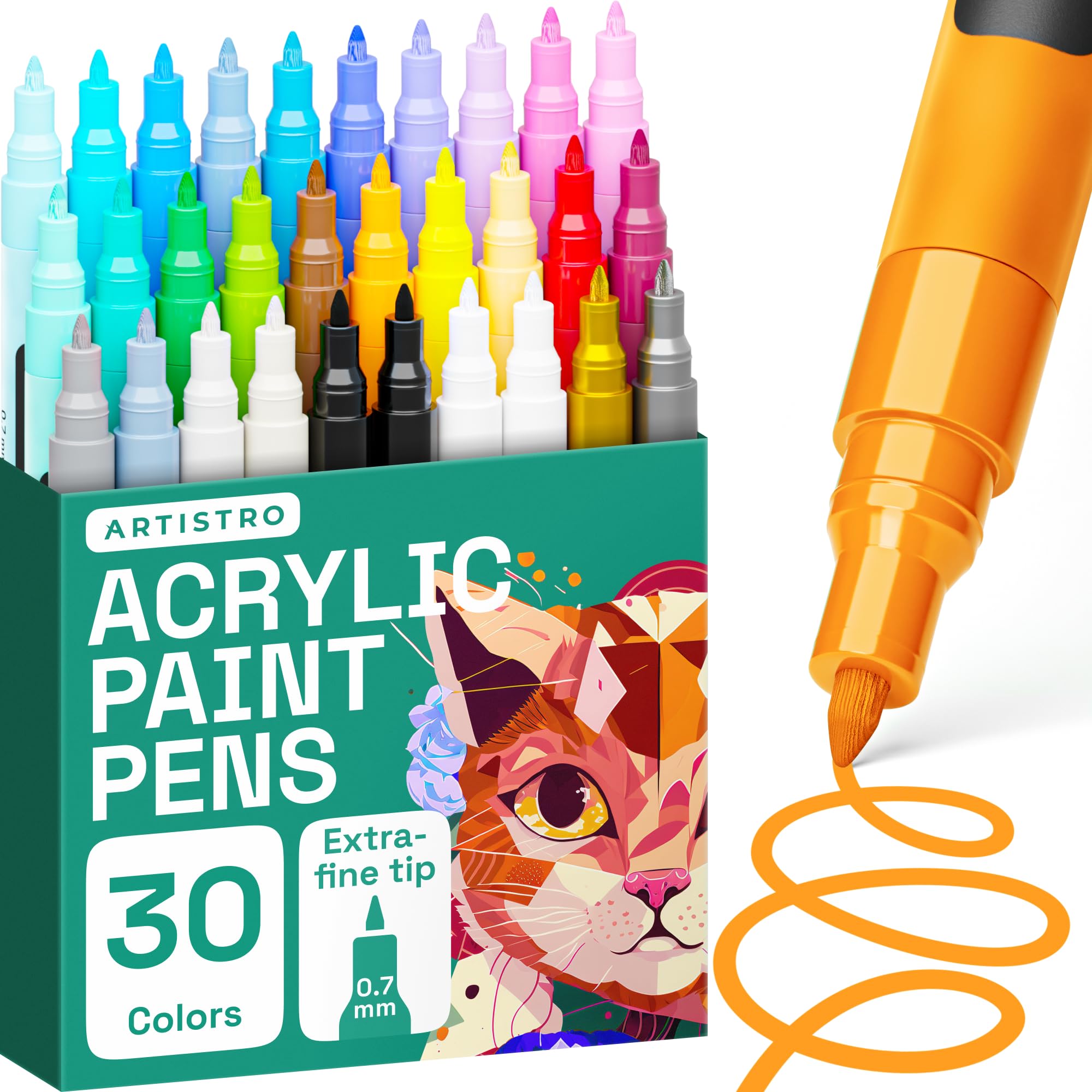 ARTISTRO 30 Acrylic Paint Marker Pens with Carton Box