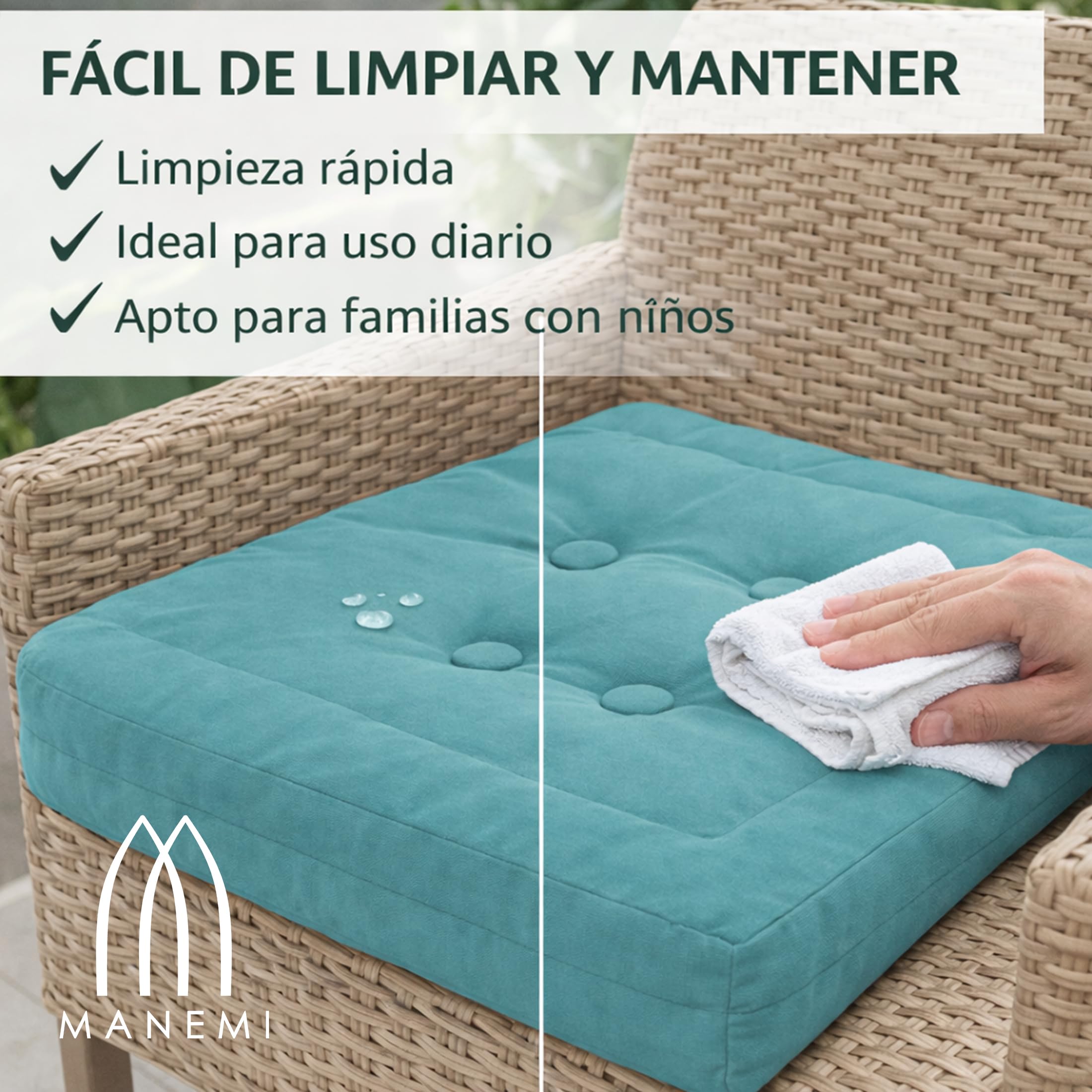 MANEMI Juego de 2 Cojnes de Suelo Acolchado 45x45x10cm, Cojines para Palets, Banco, Silla y Suelo, Asiento Cómodo Decorativo para Interior y Exterior. Juego de 2 Cojnes Decorativo