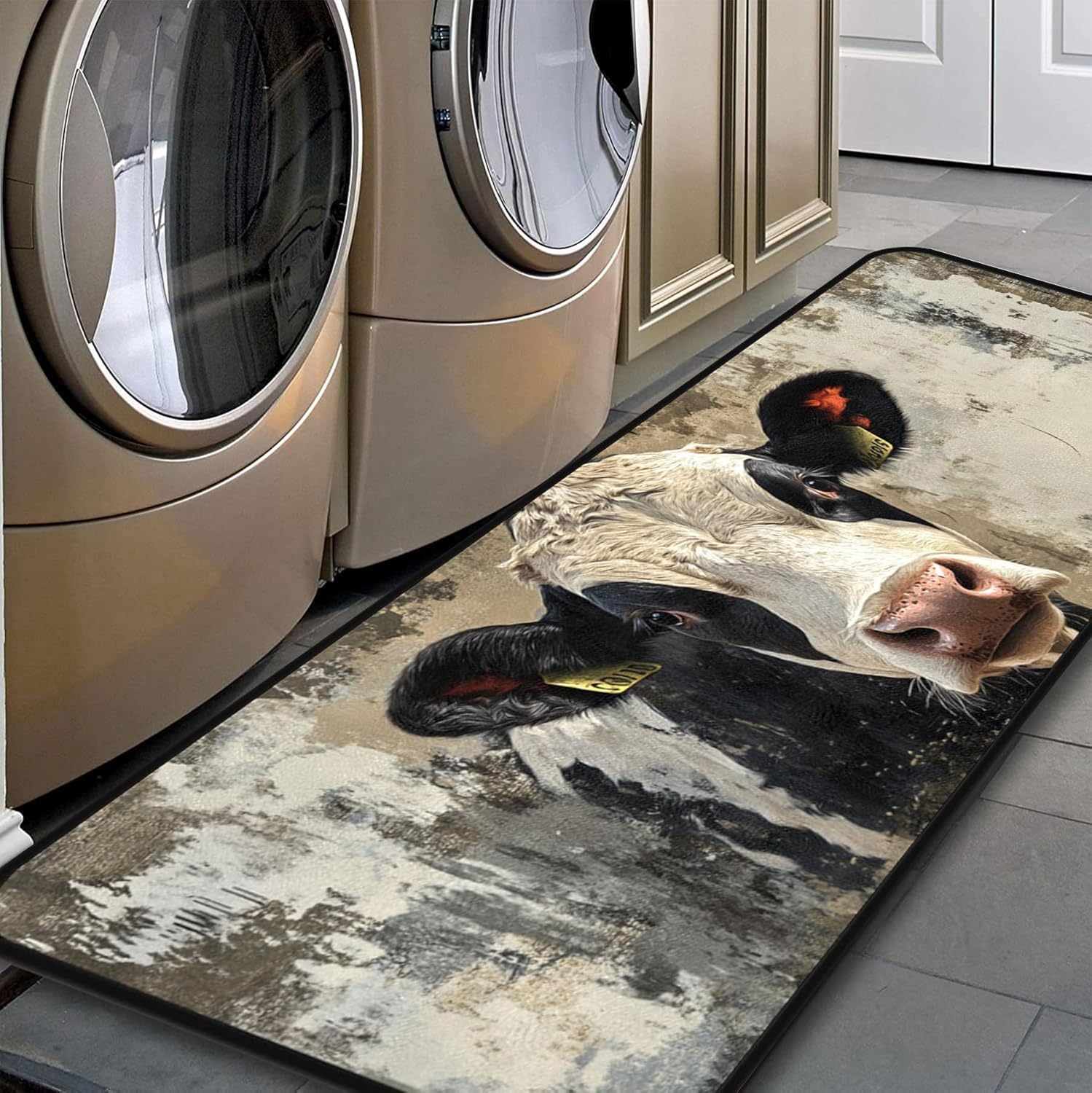 Cow Kitchen Floor Mat,17''x51'' Laundry Room Rug Runner,Floor Mat, Waterproof Runner for Laundry Room, Kitchen, Bathroom, and Mudroom