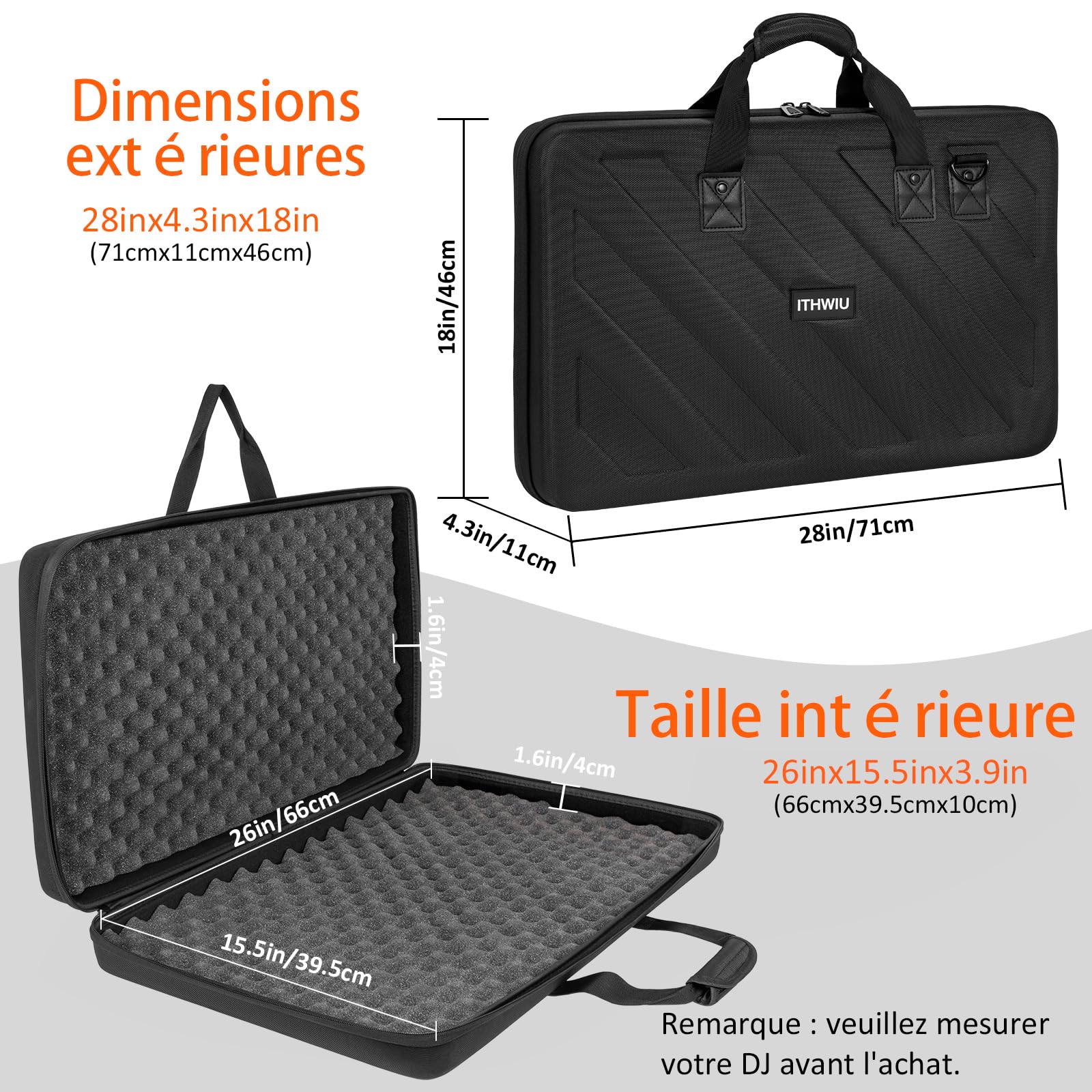 OUUTMEE Étui de Transport pour Contrôleur DJ, Compatible avec Pioneer DDJ RX/SX/SX2/SX3/DDJ-FLX6/Denon MC7000, Sac de Rangement en EVA pour Contrôleur DJ avec Poignées et Bandoulière (Noir)