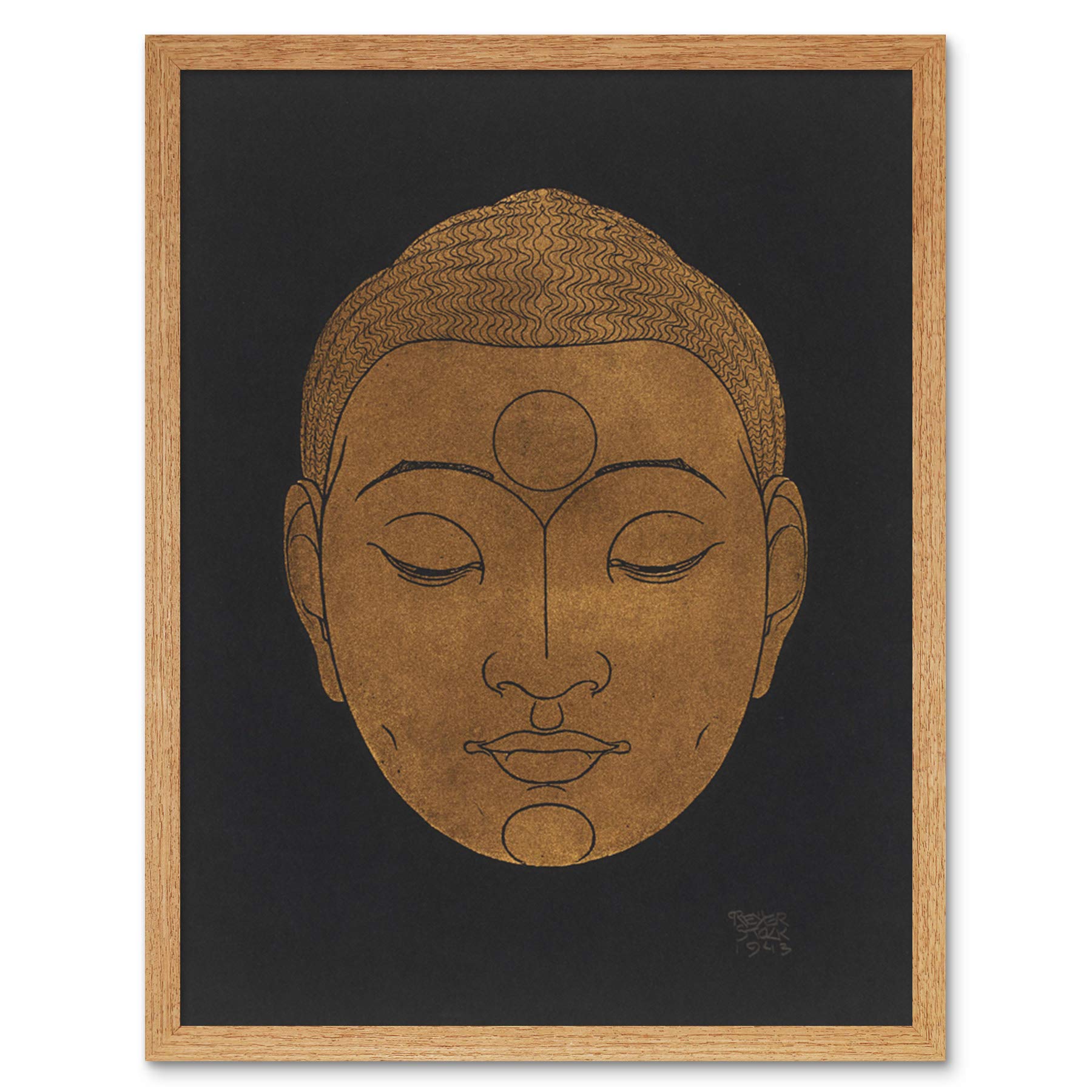 Artery8 Reijer Stolk Head Of Buddha Buddhism Drawing Art Print Framed Poster Wall Decor 12x16 inch
