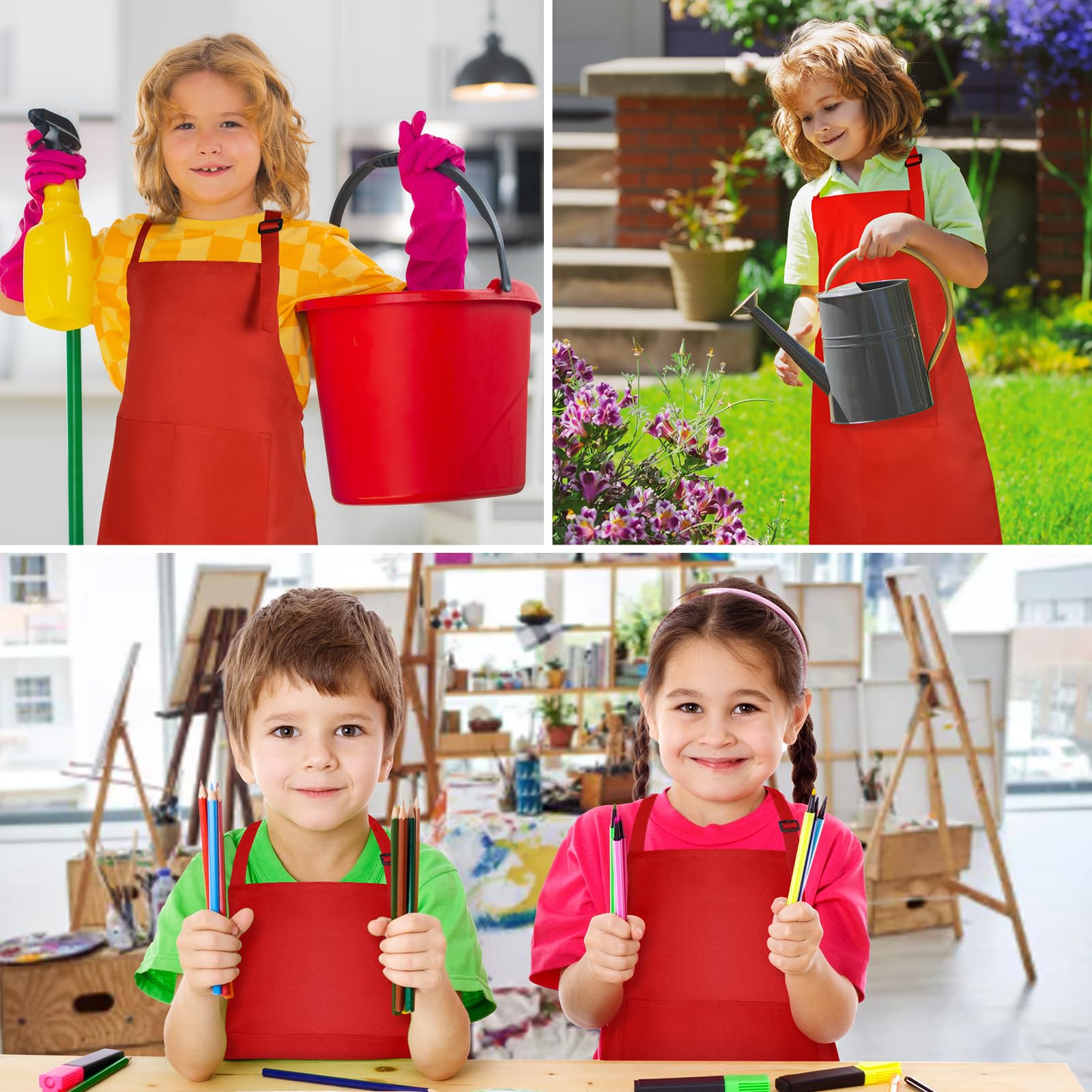 PLULON grembiuli per bambini, grembiule regolabile per bambini, con 2 tasche, grembiule da artista, per attività di cottura, pittura, cucina