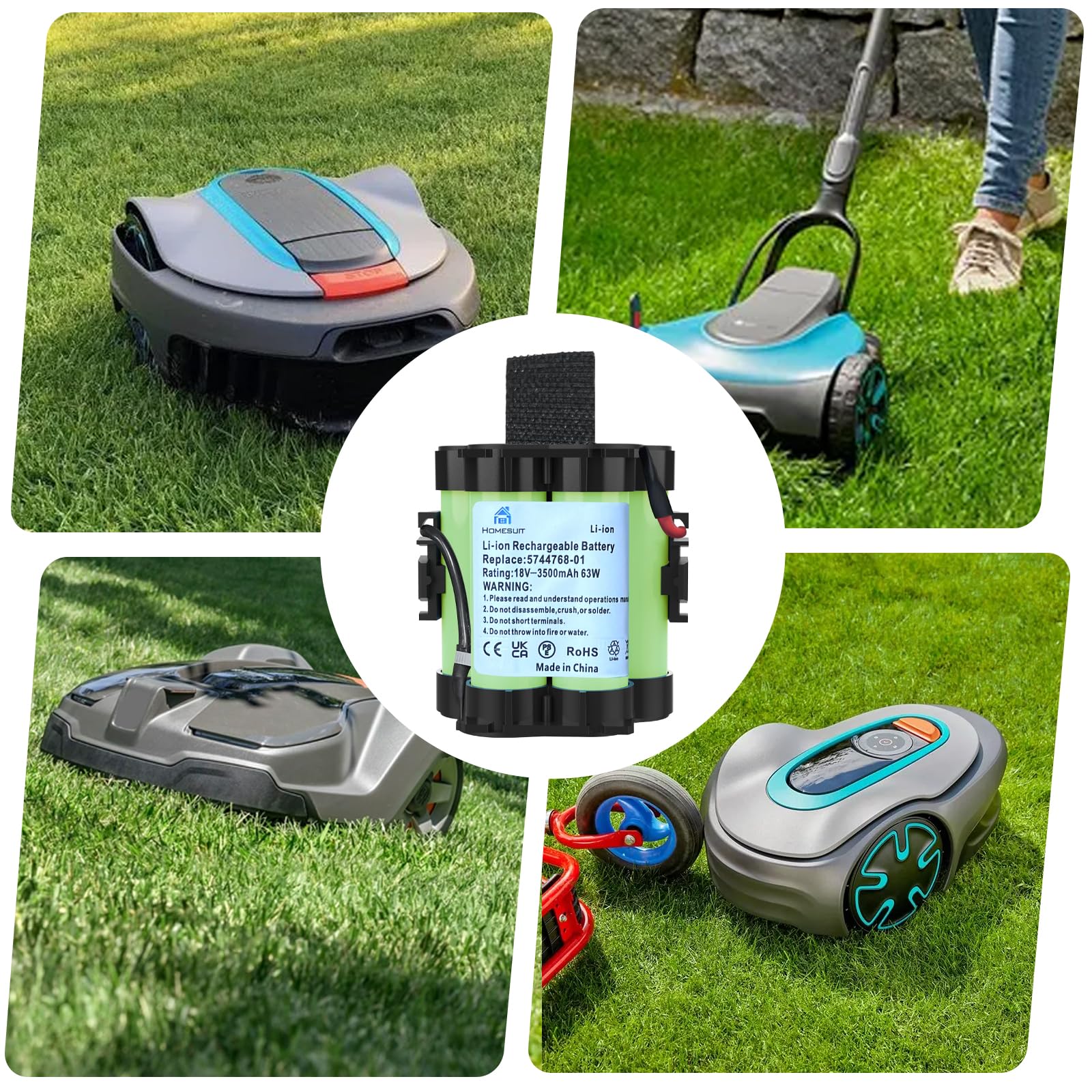 Homesuit 18V 3.5Ah Akku Kompatibel mit Gardena Mähroboter R80Li R75Li R70Li R50Li R45Li R40Li Ersatzakku für Gardena McCulloch ROB R1000 Lithium Batterie für Husqvarna Automatischer Rasenmäher 305 308
