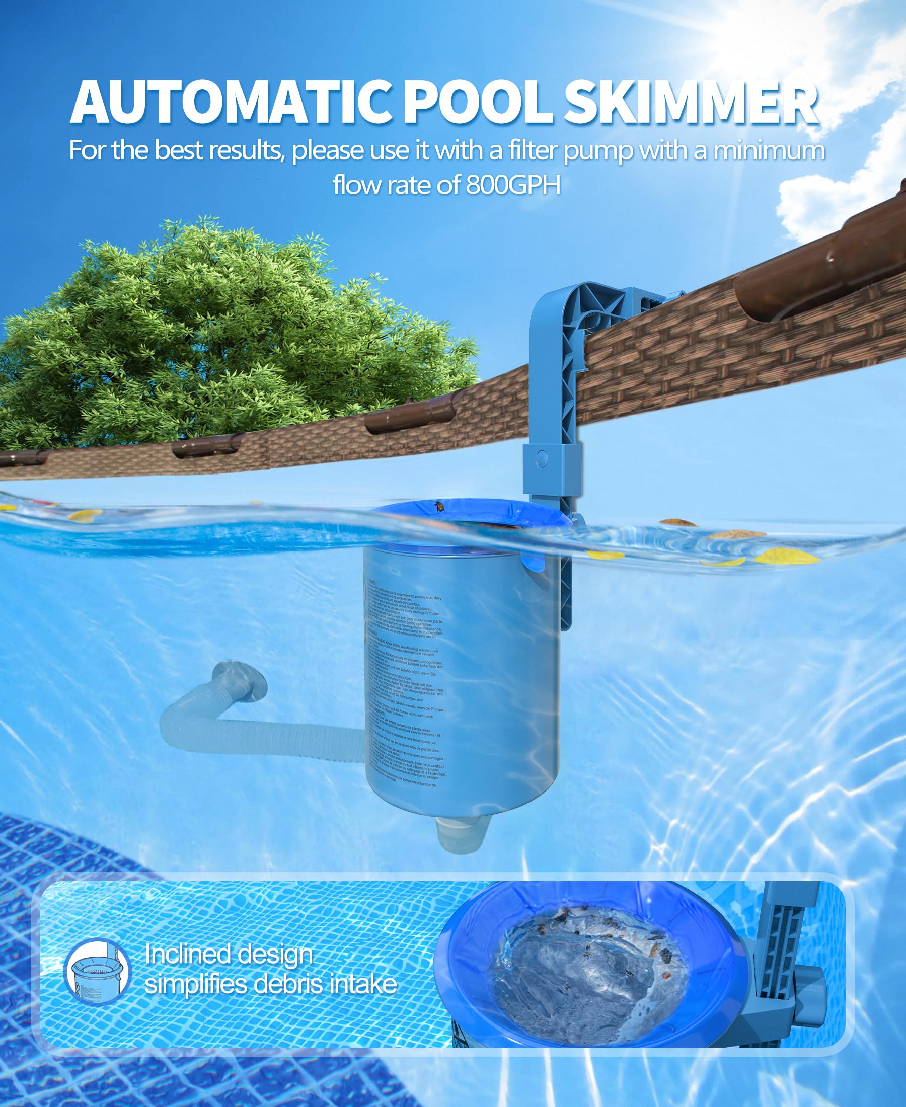 LanOcean Skimmer Piscine Hors Sol, Kit de Skimmer de Surface Suspendable et Réglable en Hauteur avec Panier de Filtre Amovible