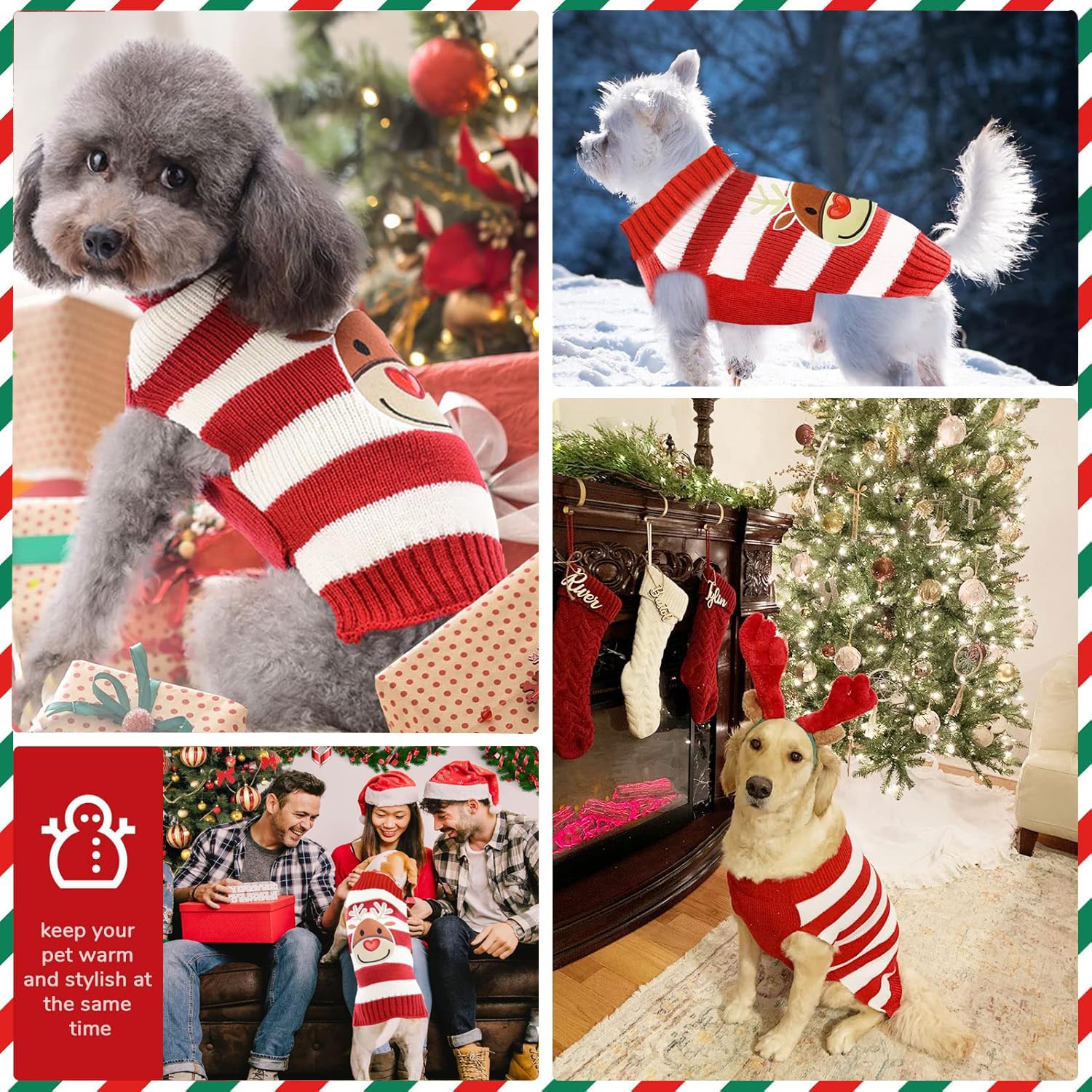 Weihnachtspullover Für Hunde – Rentier-Strickmuster, Rollkragen, Für Mittelgroße Bis Große Hunde