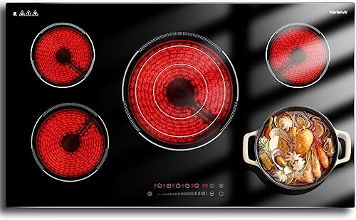 Placa de cocina eléctrica de 36 pulgadas, cocina eléctrica de 5 quemadores incorporada, 9200 W, 9 niveles de potencia, estufa eléctrica con