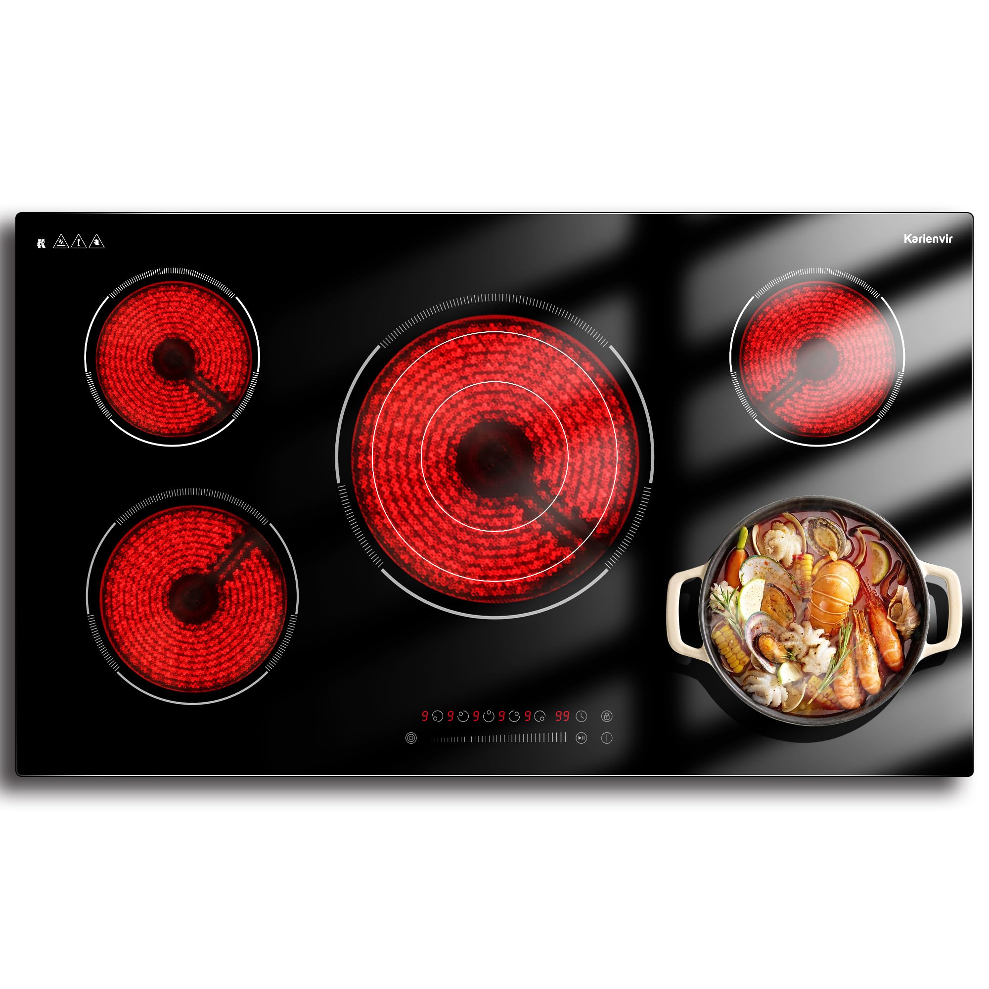 Karienvir 36 Inch 5 Burner Electric Cooktop with Timer & Safety Lock, 9200W, 220-240V - main product image