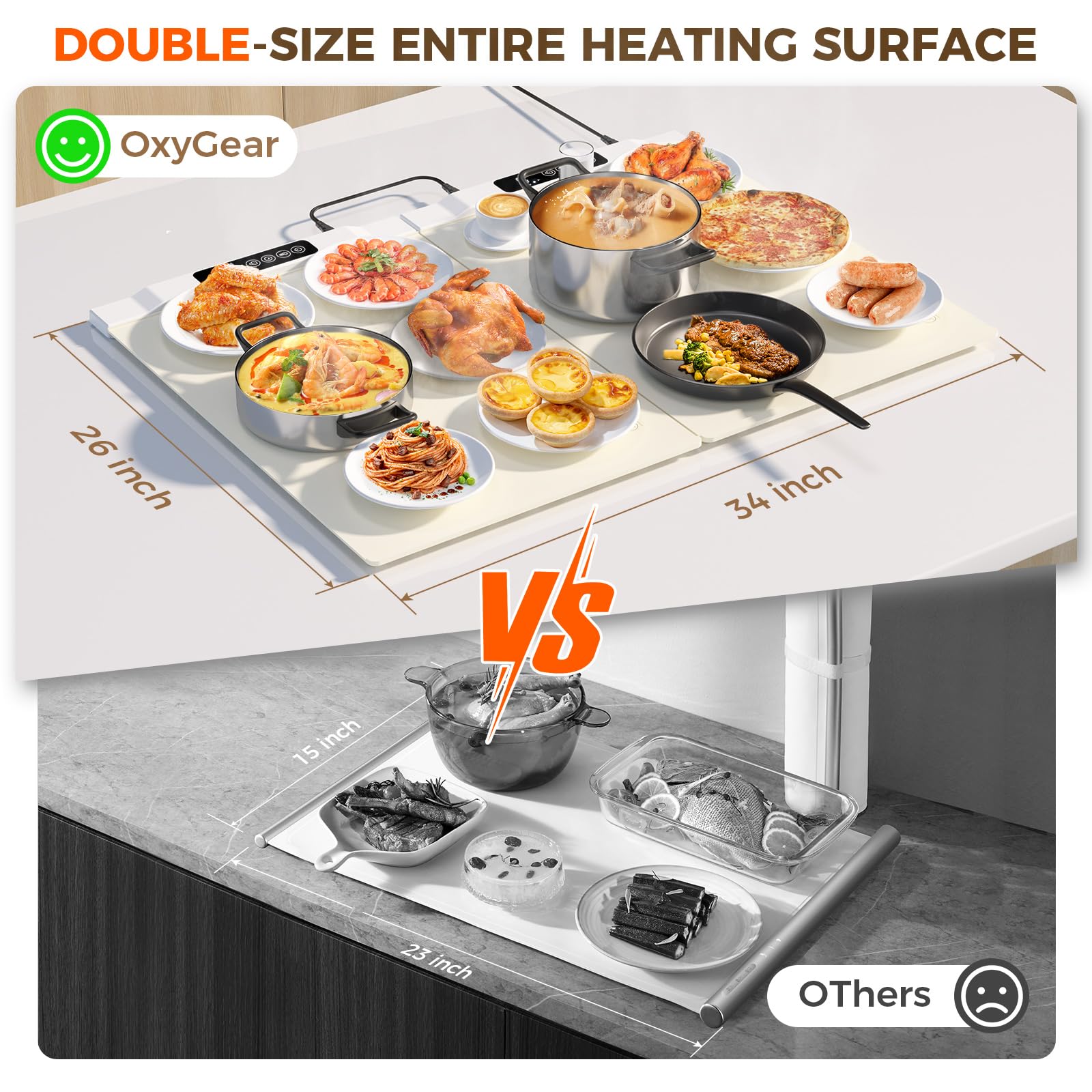 [Upgraded Heating Surface] Electric Warming Mat for Food, Silicone Warming Mat with 7 Adjustable Temperature & 6 Timer Setting, Full Surface Heating, Foldable Warming Mat for Party, Gathering, Events