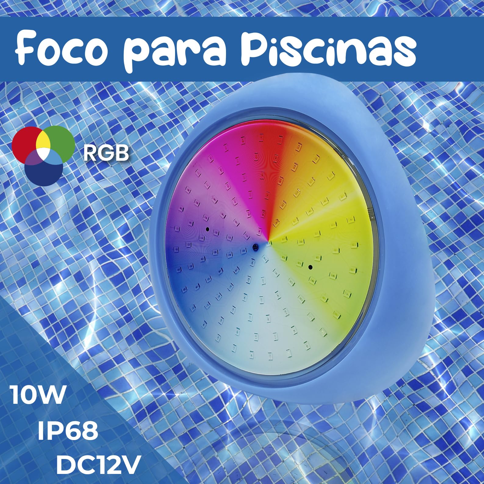 LED ATOMANT 4x Luz Piscina LED RGB 10W IP68 Cable 8m Adaptador y Mando