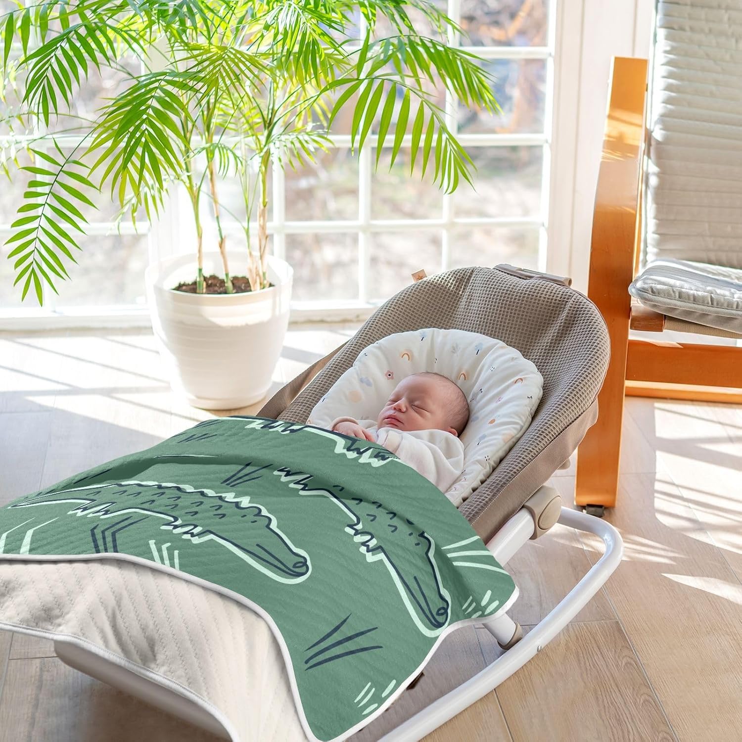 Cute Alligator Crocodile Dinosaur Baby Swaddle Blanket for Boys and Girls, Muslin Baby Receiving Swaddle Blanket, Soft Cotton Nursery Swaddling Blankets for Newborn Toddler Infant