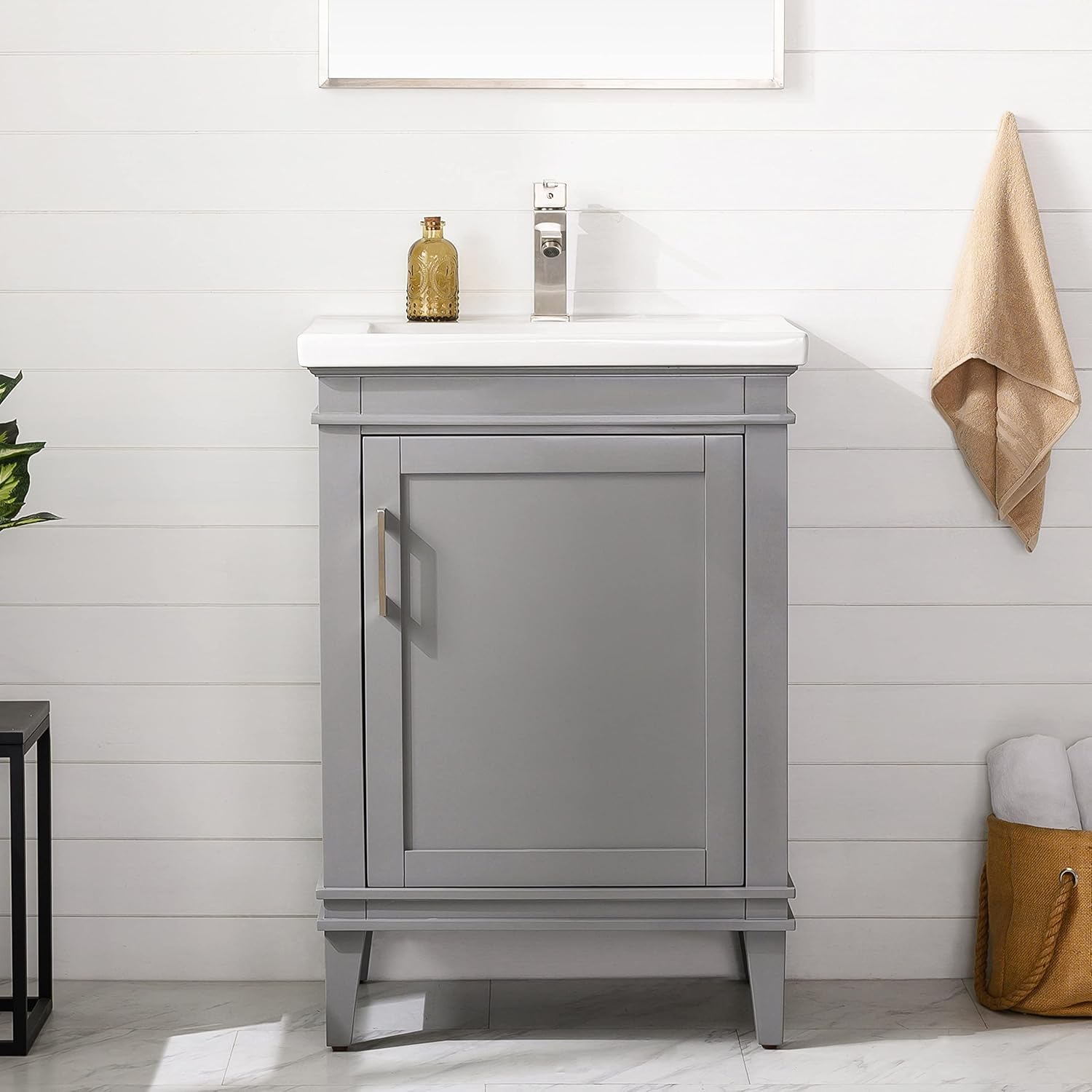 UrbanFurnishing.net Avery 24" Single Bathroom Vanity with Porcelain Top - Gray