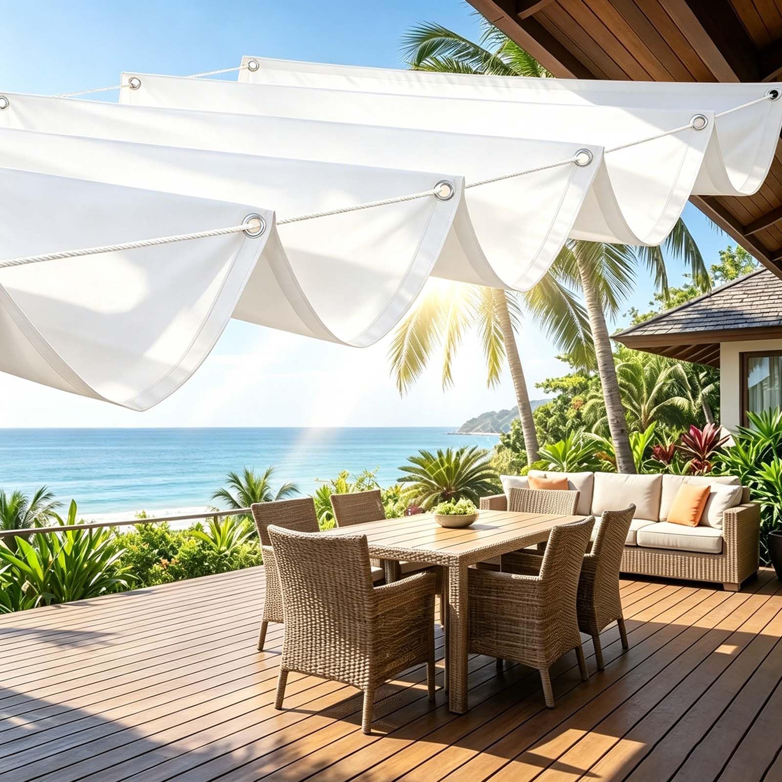 Vela Ombreggianti Onda Retrattile 180 x 1050 cm Personalizzabile, Regolabile, Protezione Dai Raggi UV Pergolato Regolabile Rettangolare Tenda a Velas per Traliccio e Gazebo, Bianco
