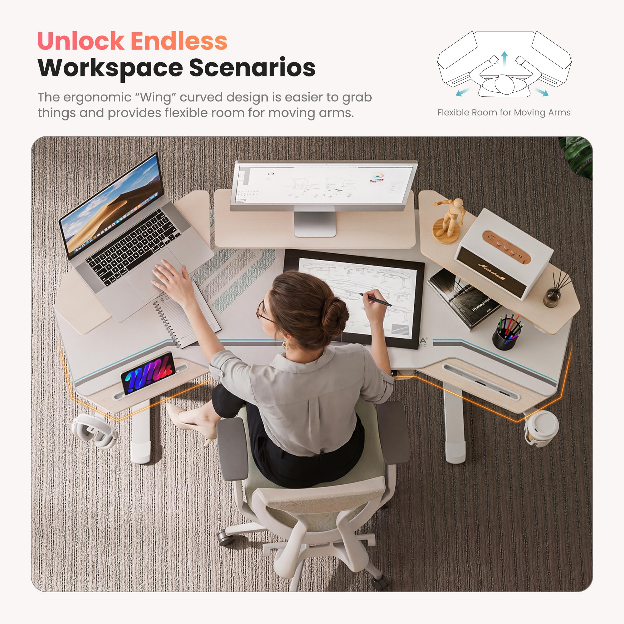 EUREKA ERGONOMIC Standing Desk with Keyboard Tray Large Music Studio Gaming Desk Wing Shaped Sit Stand Table 72 — view 9