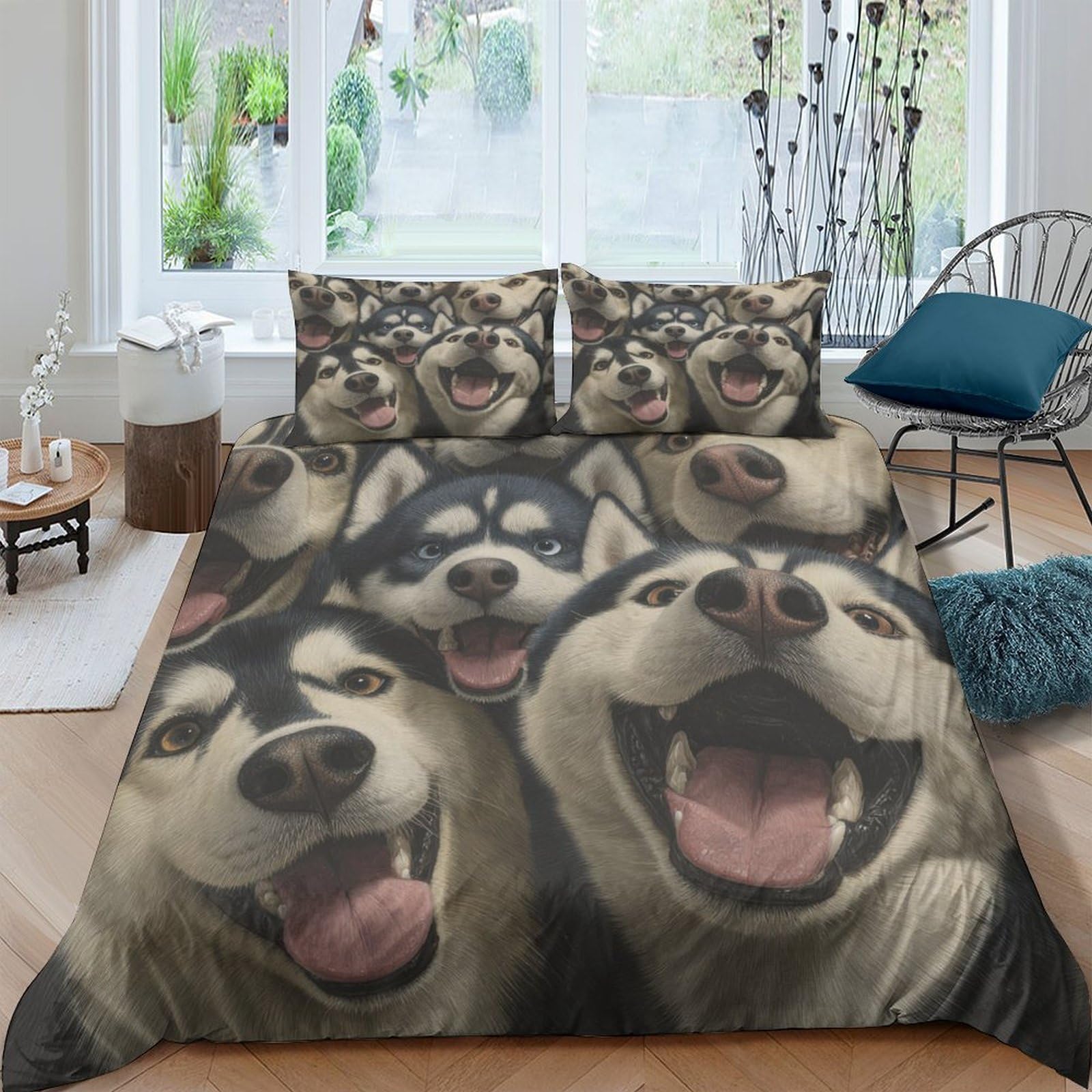 Ctjqhvkz Style-9 3D Printed Husky Dog Fitted Sheet Microfiber Soft Anti-Slip Animal Face Bed Cover For Bedroom Guest Room Decor Single（135X200cm）