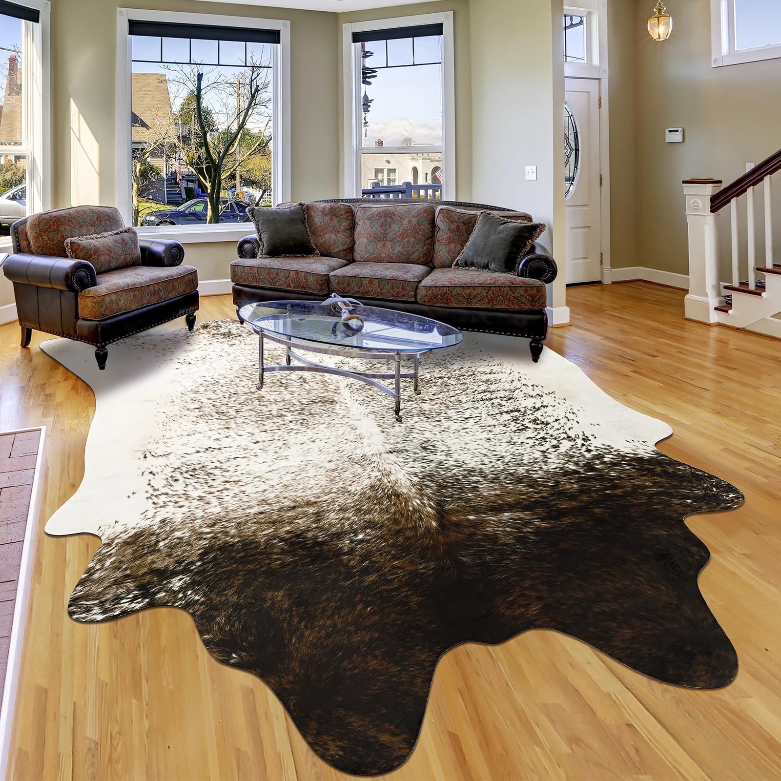 Rtizon Cow Hide Rug for Living Room, Washable Cowhide Rug, Large Faux Animal Skin Rugs, Non-Slip Cow Print Area Rug, 6x7 Ft Cowhide Rugs for Bedroom