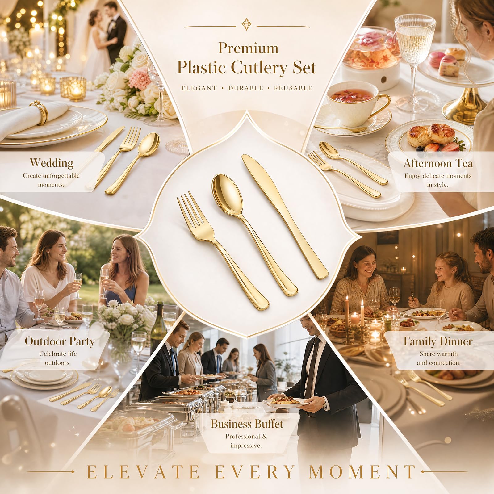 Gold Disposable Cutlery Set - 180 Piece -8 Gold Disposable Cutlery Set - 180 Piece -8