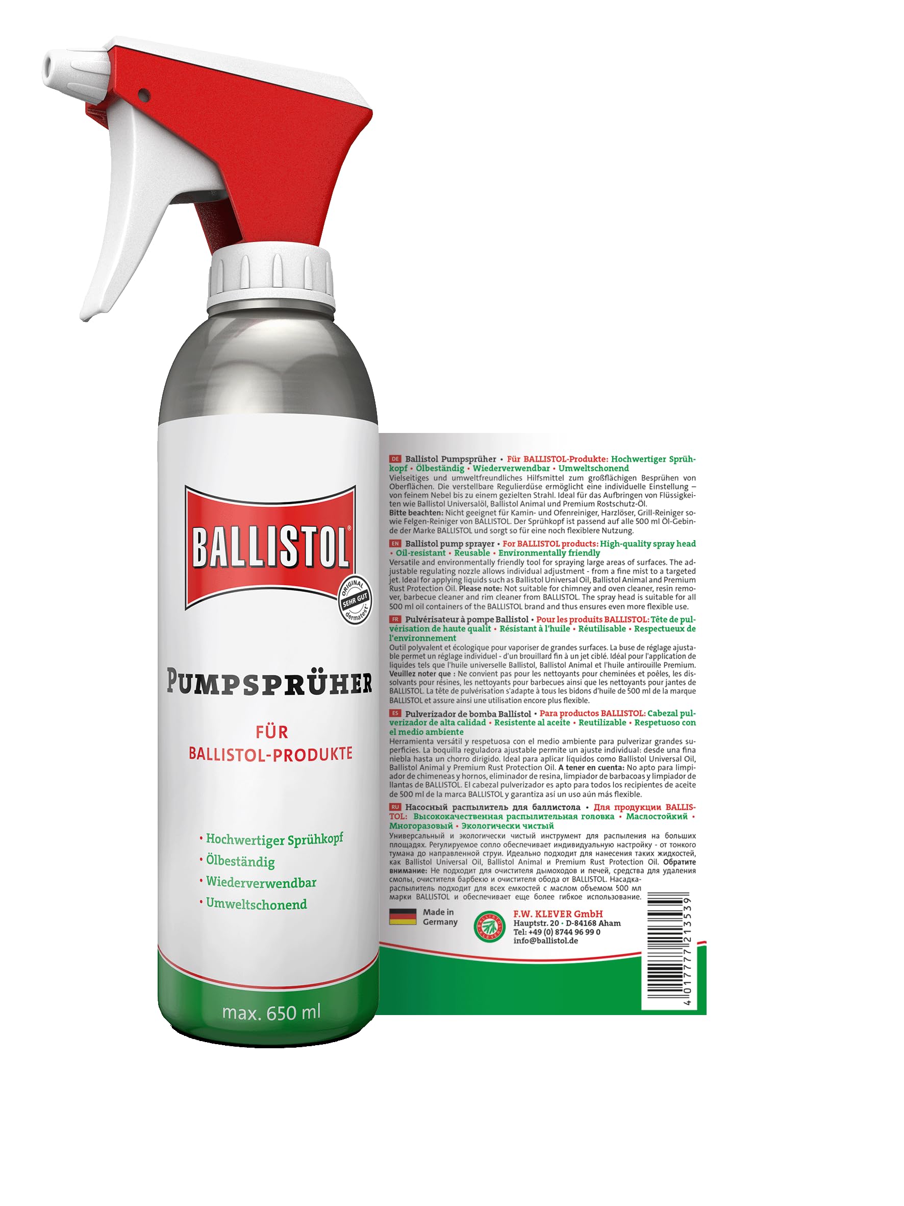 BALLISTOL Pulverizador de 650 ml, vacío, 21353 o accesorio de pulverización adecuado.