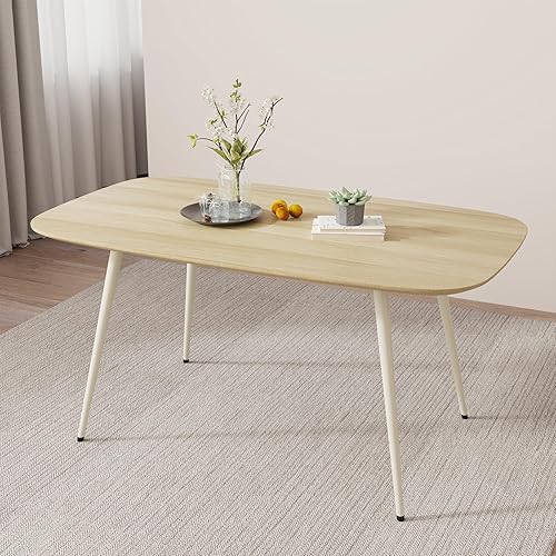 Mesa de comedor moderna de granja de 47.2 pulgadas, mesa de comedor rectangular de madera con patas de metal para 4 personas para comedor, cocina,