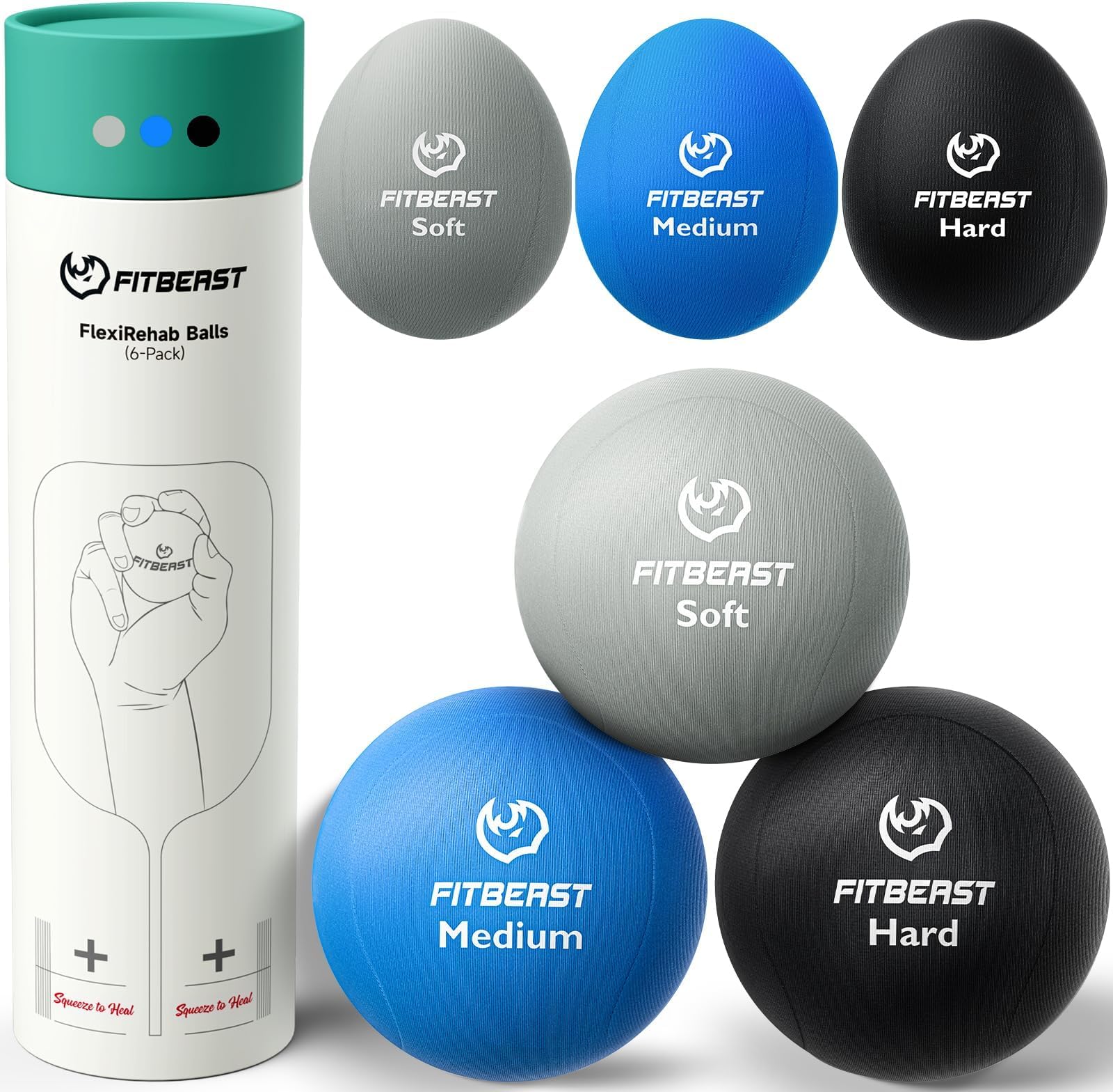 FitBeast Stress Balls for Adults, Squeeze Balls for Hand Therapy, 6-Pack Hand Therapy Balls, Hand Grip Strengtheners for Arthritis Relief, Physical Therapy