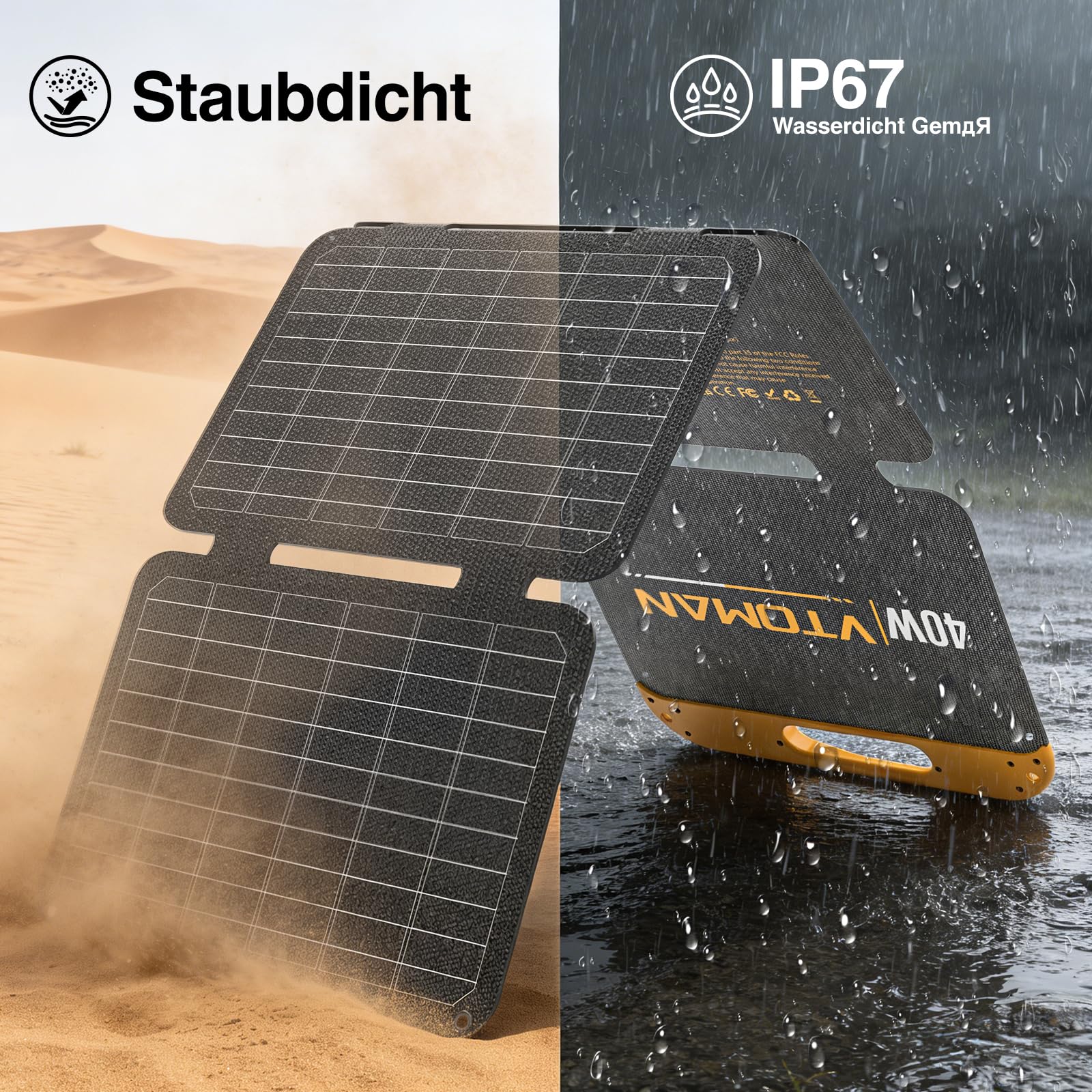 VTOMAN VS40 Faltbares Solarladegerät 40W ETFE-Solarpanel, 25% Wirkungsgrad | IP67, Dual USB-A & USB-C (PD30W) Ausgang , leicht, 13,9V für Powerstation, Handy, Powerbank, Camping & Wandern