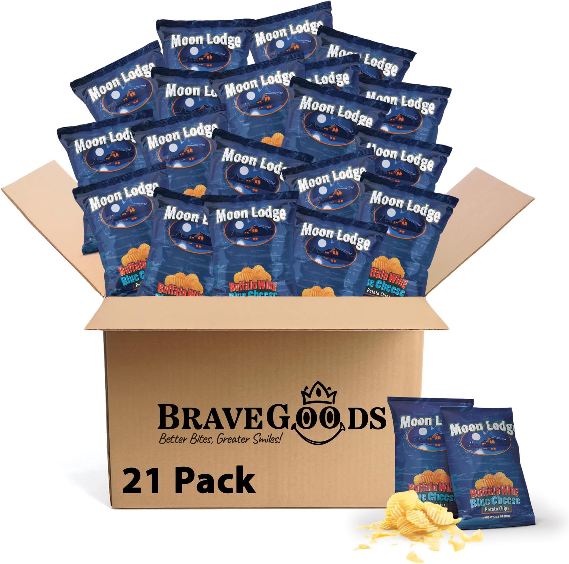 Moon Lodge 21 Pack Buffalo Wings Potato Chips – Kosher & Halal Snacks for All Ages, Perfect for Parties & Movie Nights (1.5 Oz Bag)