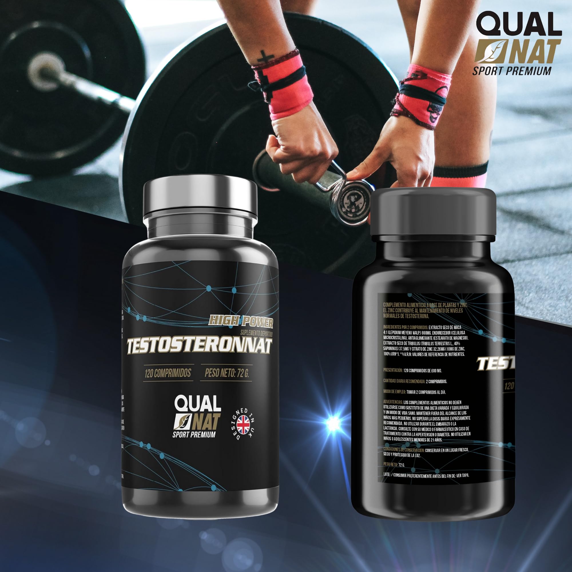 QUALNAT Testosterona Pura Maca + Zinc 240 Comprimidos para Aumentar Masa Muscular y Energía