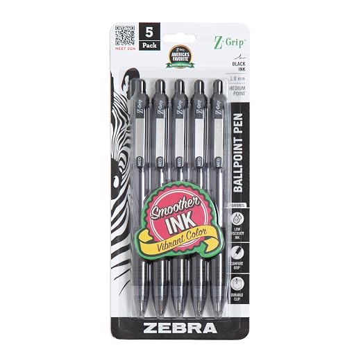Zebra Pen Z-Grip Retractable Ballpoint Pen, 1.0mm, Black, 5-Pack (22215)