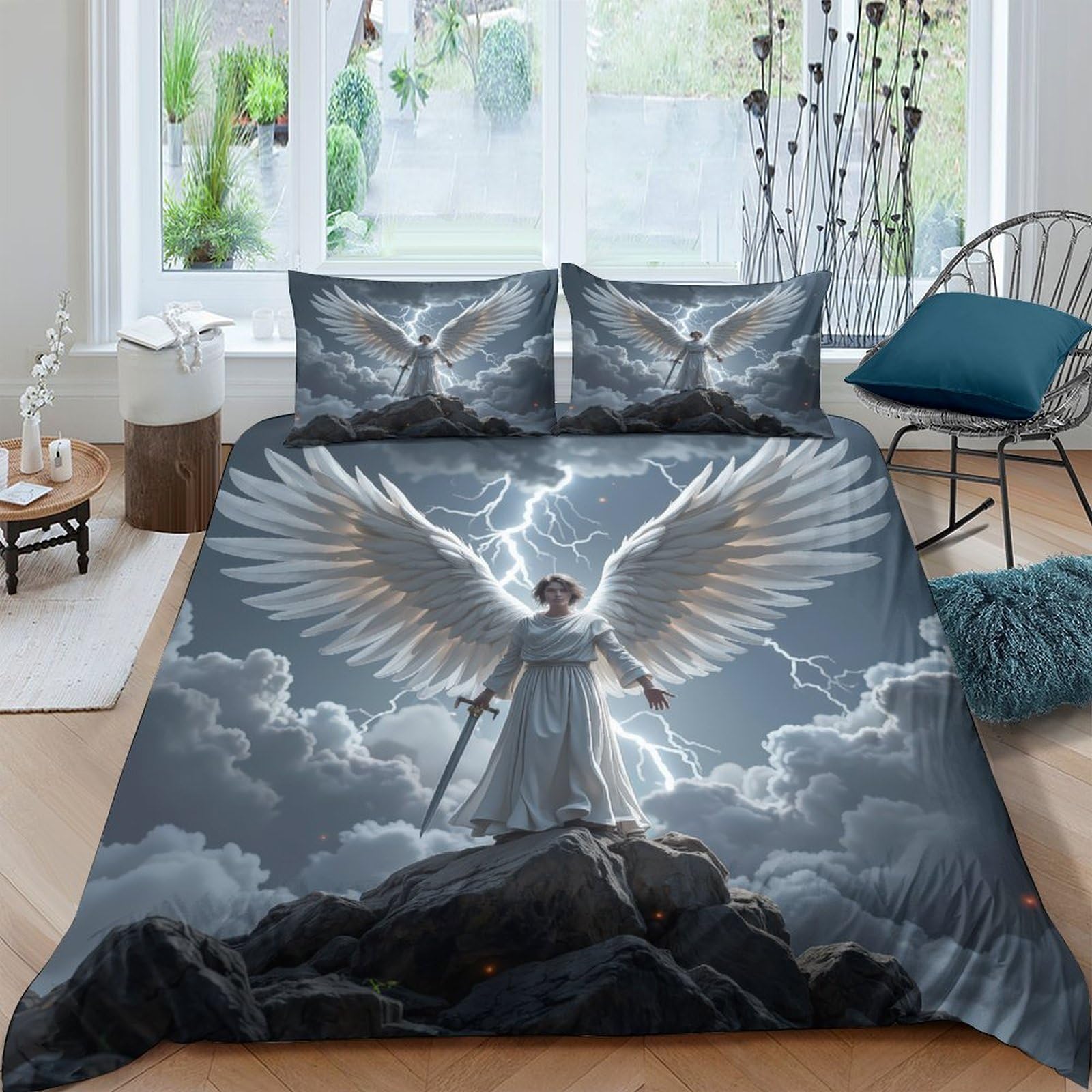 3D Printed Angel Quilt Cover, Microfiber Duvet Cover Hidden Zipper for Home