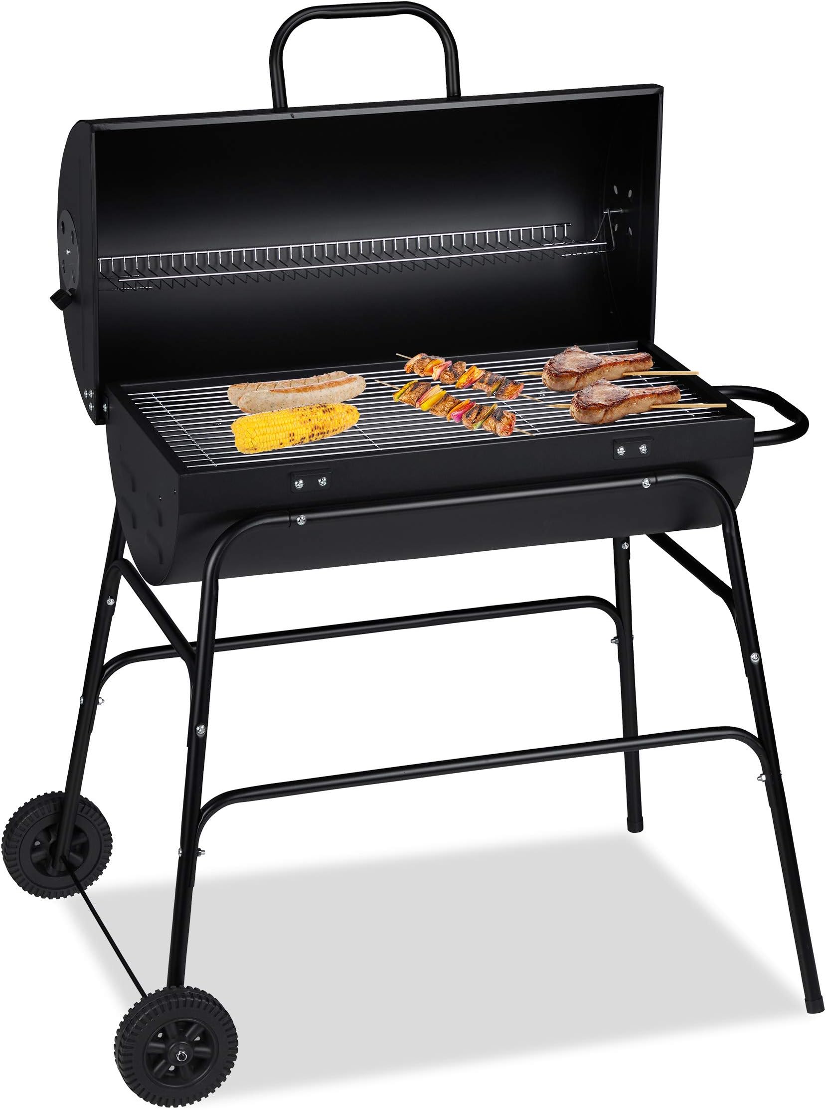 Relaxdays Barbecue a Carbone XXL con Coperchio e Ruote – Nero (103 cm)