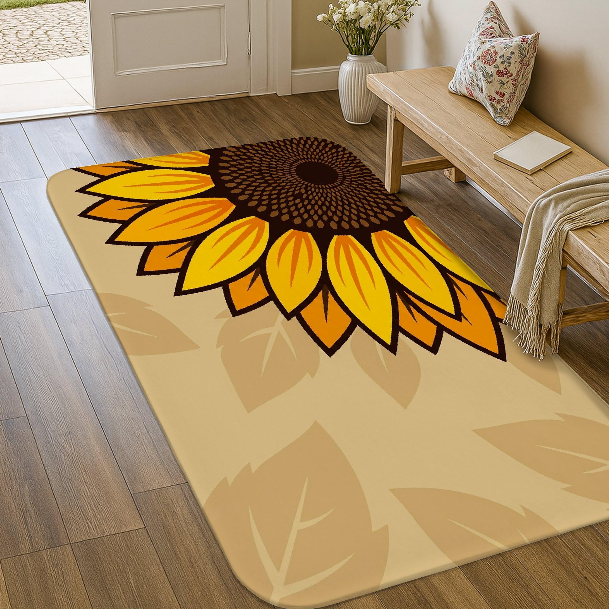 Tapis de tournesol aux pétales d'automne avec bordure éponge haut de gamme